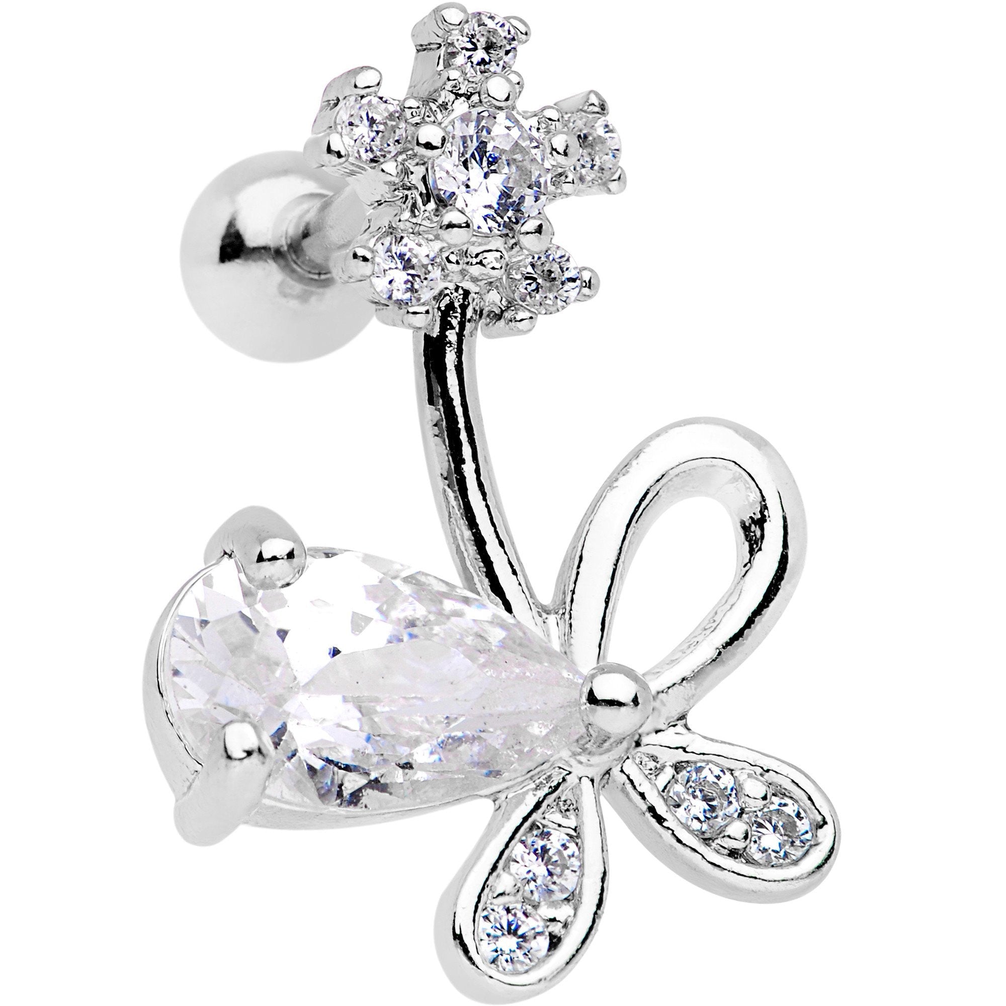 BodyCandy Clear CZ Gem Glamour Bow Right Cartilage Tragus Earring — main product shot