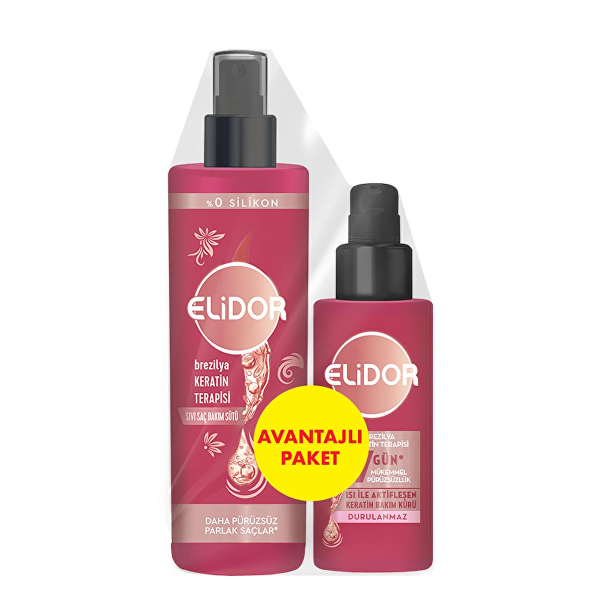 Elidor Brazilian Keratin Therapy Hair Care Set: Smooth, Frizz-Free Hair, Heat Protection - Keratin Hair Mask & Milk for Damaged Hair