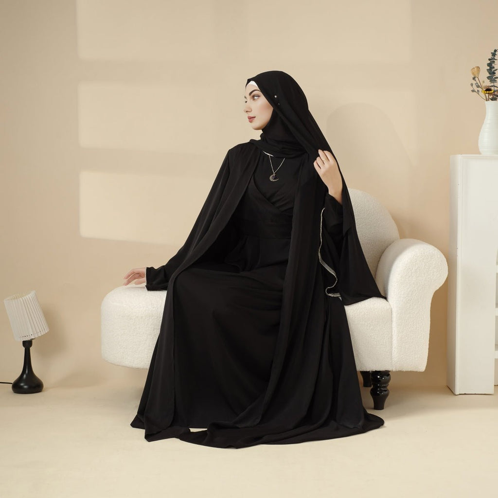 Mariam's Collection Open Kimono Abaya Set, Kimono Style Abaya 3-Piece Set (MOA094) — detail shot 6