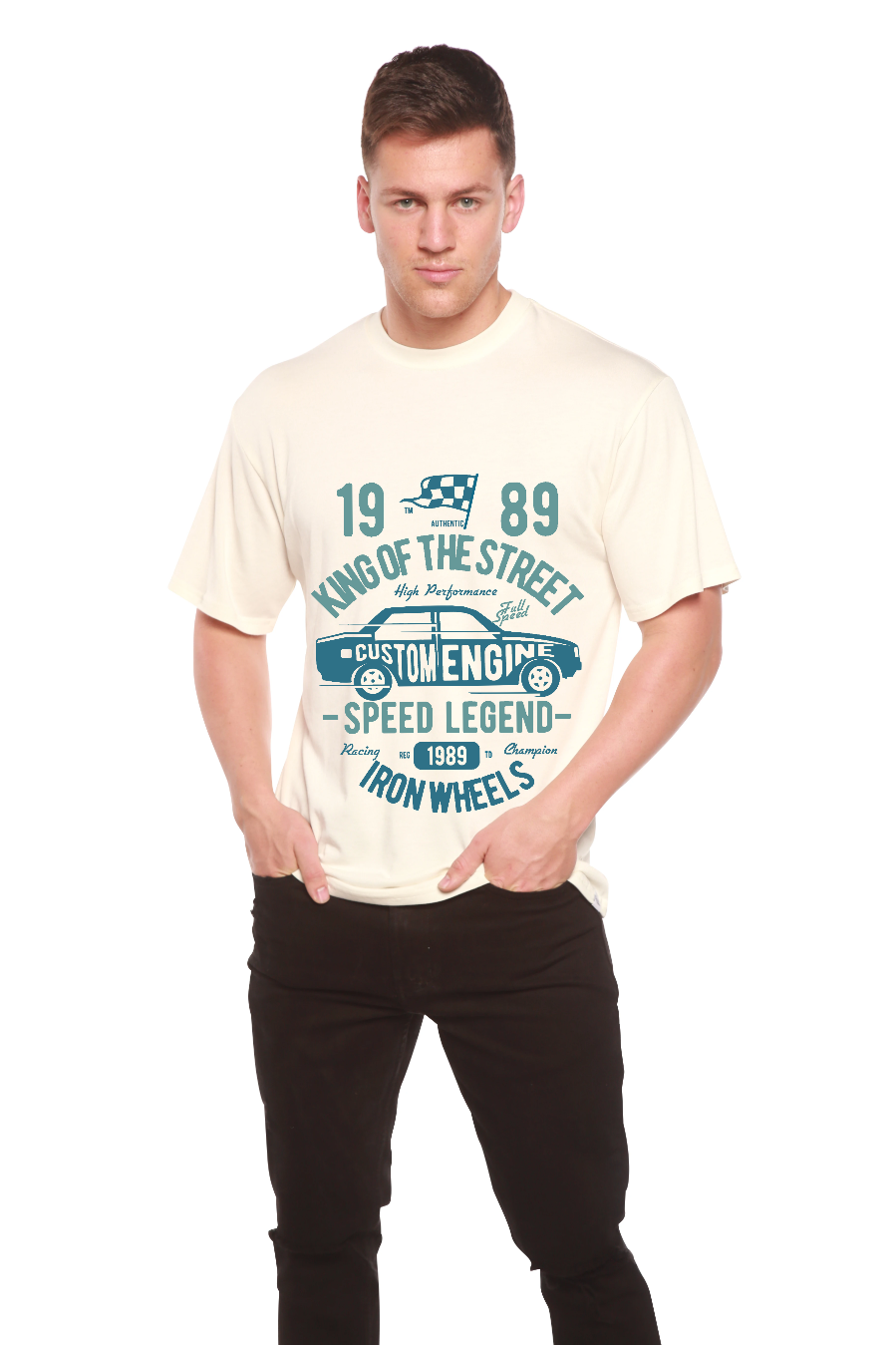 Spun Bamboo King Of The Street Men's Bamboo Viscose/Organic Cotton Short Sleeve Graphic T-Shirt — side view