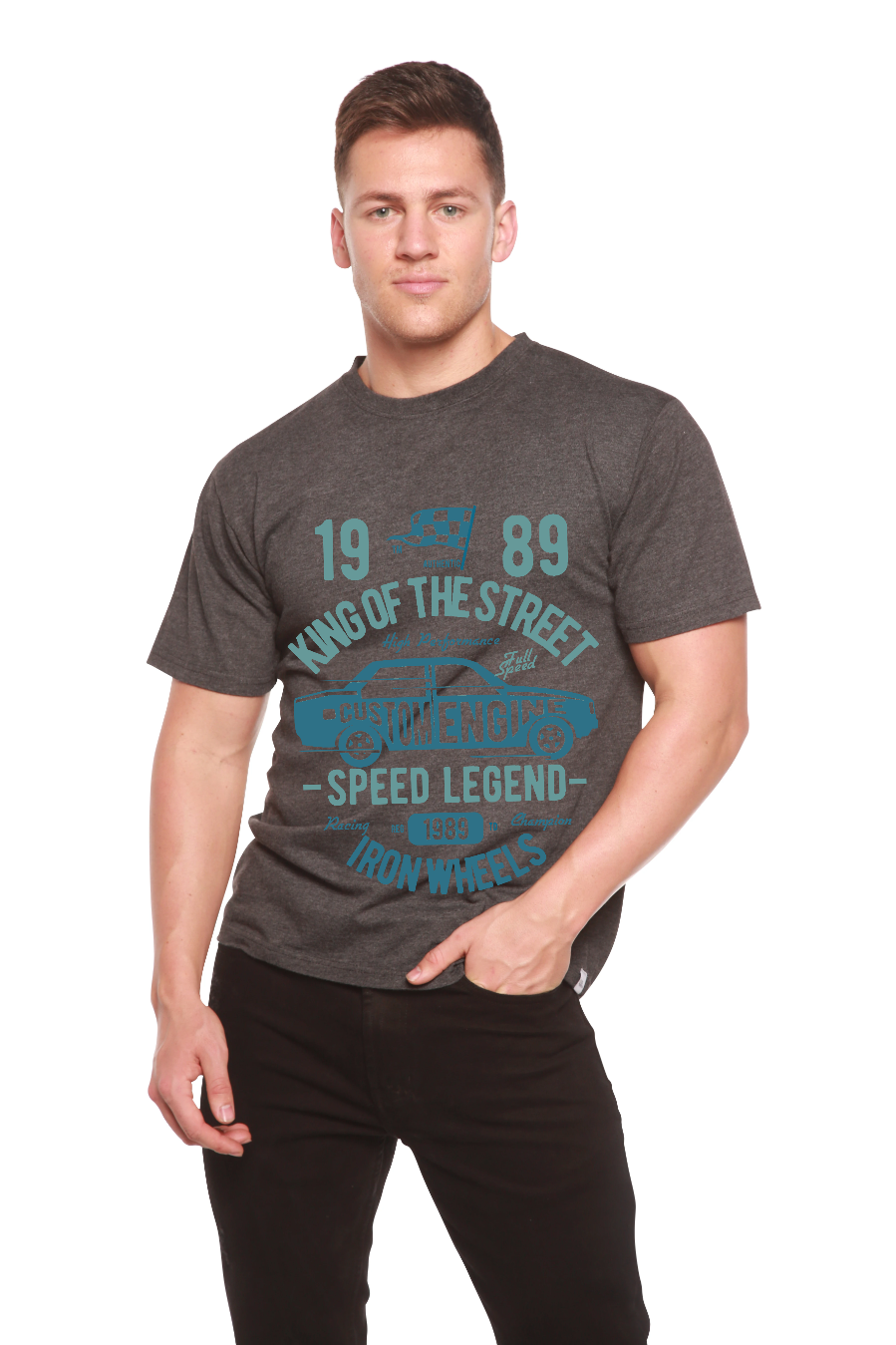 Spun Bamboo King Of The Street Men's Bamboo Viscose/Organic Cotton Short Sleeve Graphic T-Shirt — in-use photo