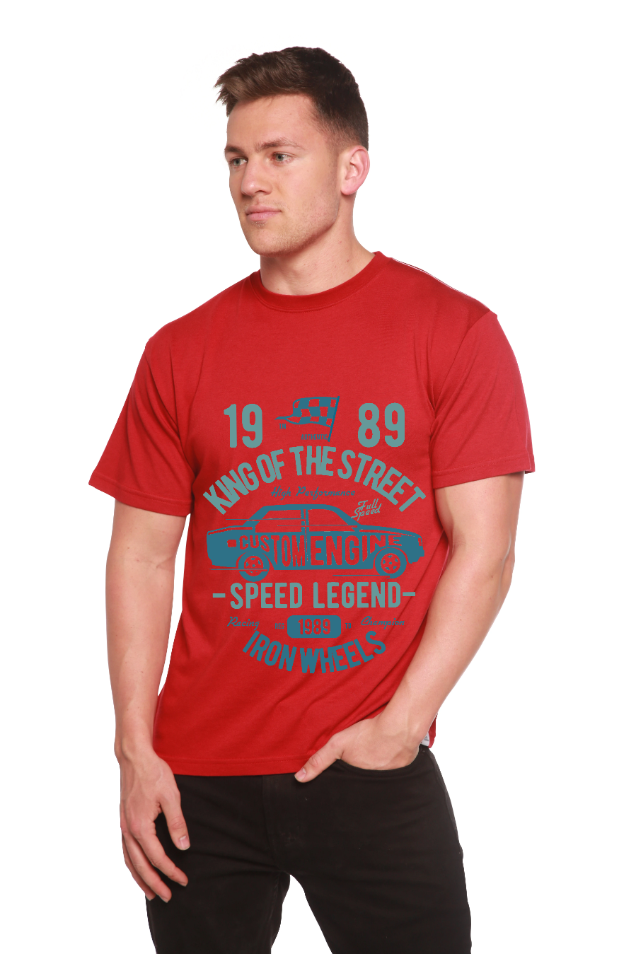 Spun Bamboo King Of The Street Men's Bamboo Viscose/Organic Cotton Short Sleeve Graphic T-Shirt — fabric or material detail