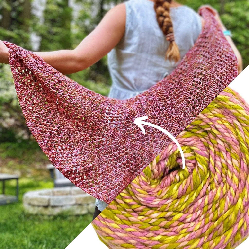 Darn Good Yarn A Walk in the Garden Shawl Crochet Kit — product on model