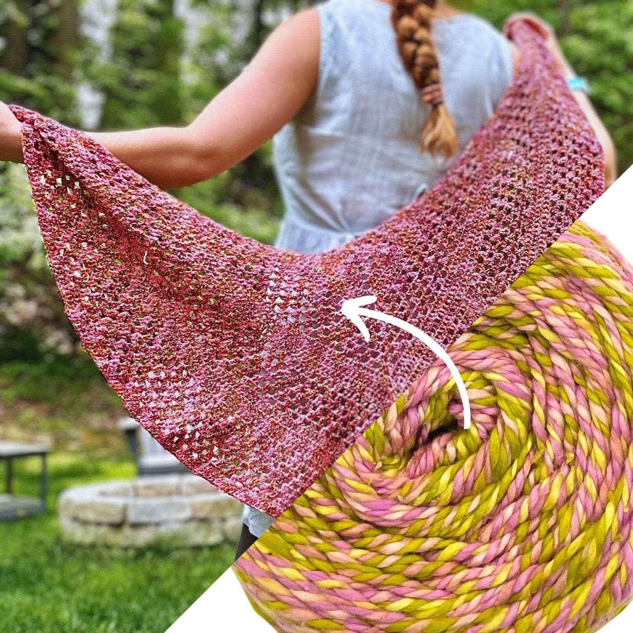 Darn Good Yarn A Walk in the Garden Shawl Crochet Kit — product on model
