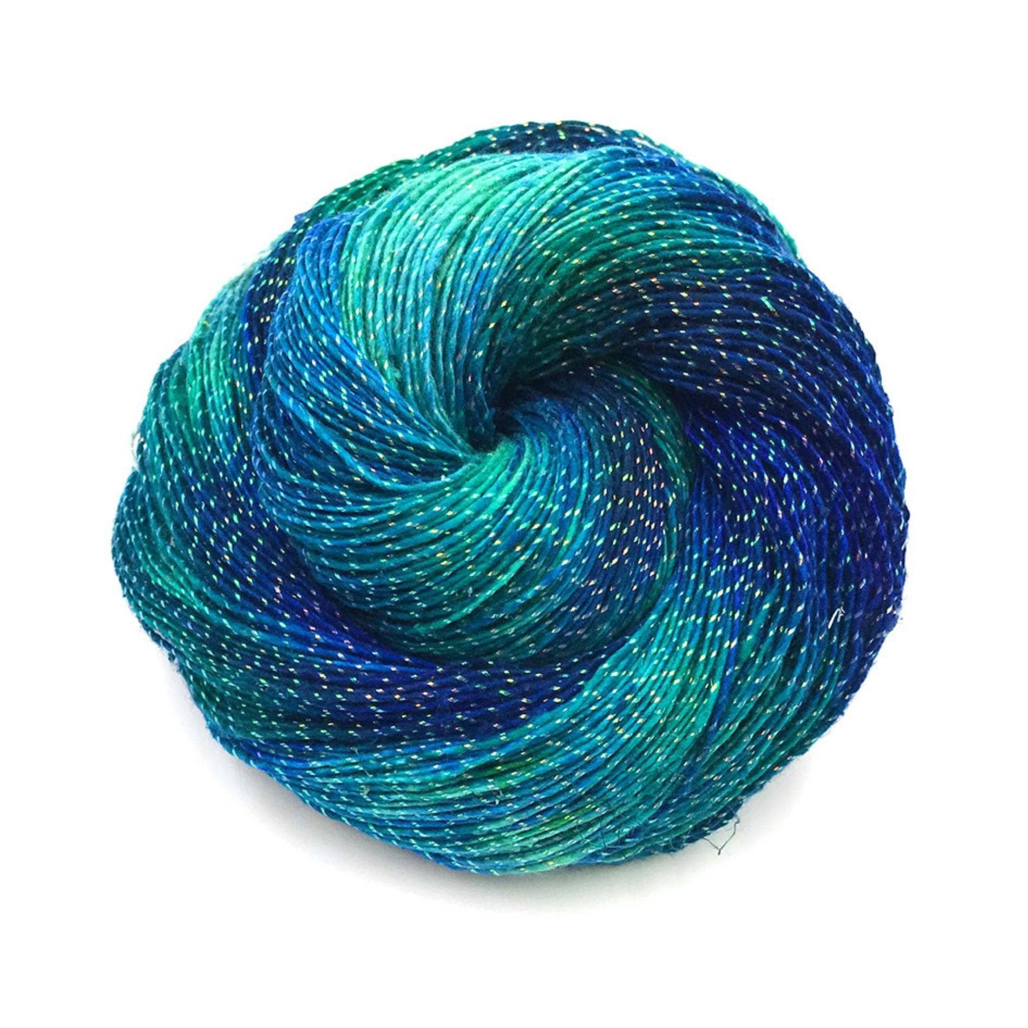 Darn Good Yarn Darn Good Yarn Shells on the Shoreline Silk Scarf Crochet Kit — product on model