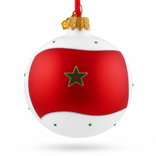 Flag of Morocco Glass Ball Christmas Ornament 3.25 Inches by BestPysanky