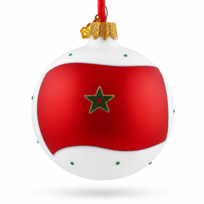 Flag of Morocco Glass Ball Christmas Ornament 3.25 Inches by BestPysanky