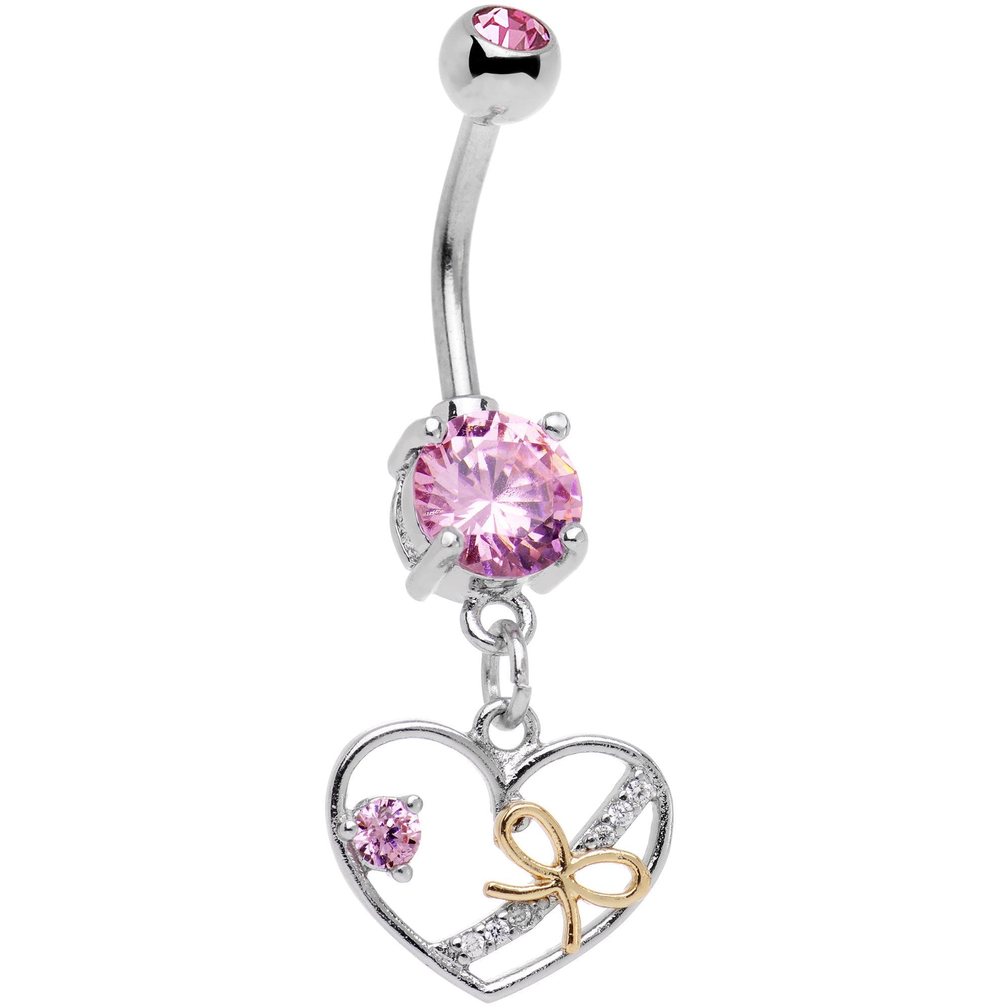 BodyCandy Pink CZ Gem Tie Up My Heart Dangle Belly Ring — main product shot