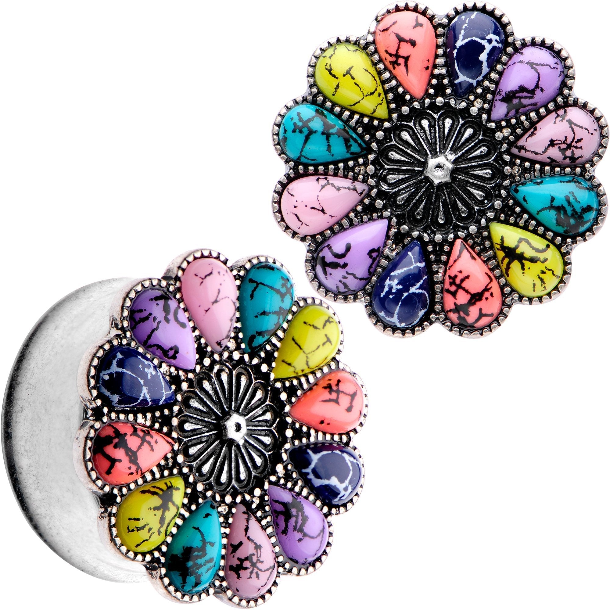 BodyCandy Southwestern Pinwheel Flower Double Flare Plug Set Set 2G to 22mm — alternative angle