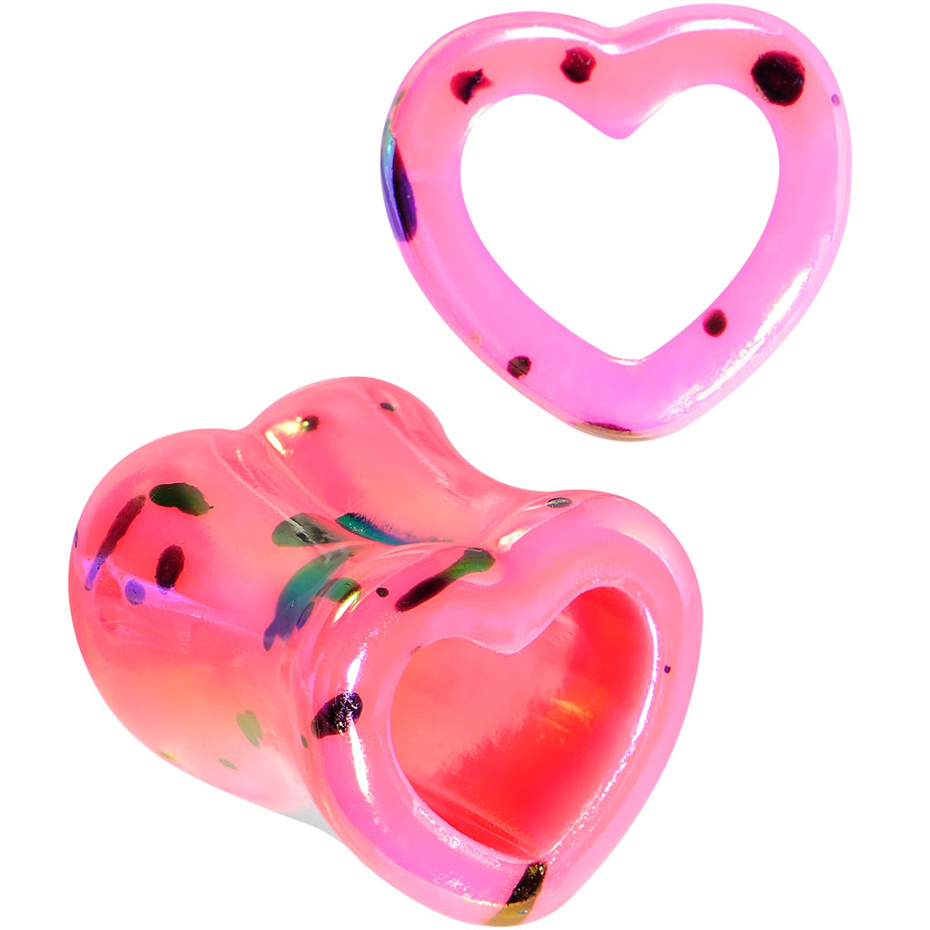 BodyCandy Black Speckled Pink Acrylic Heart Saddle Plug Set 4mm to 20mm — alternative angle