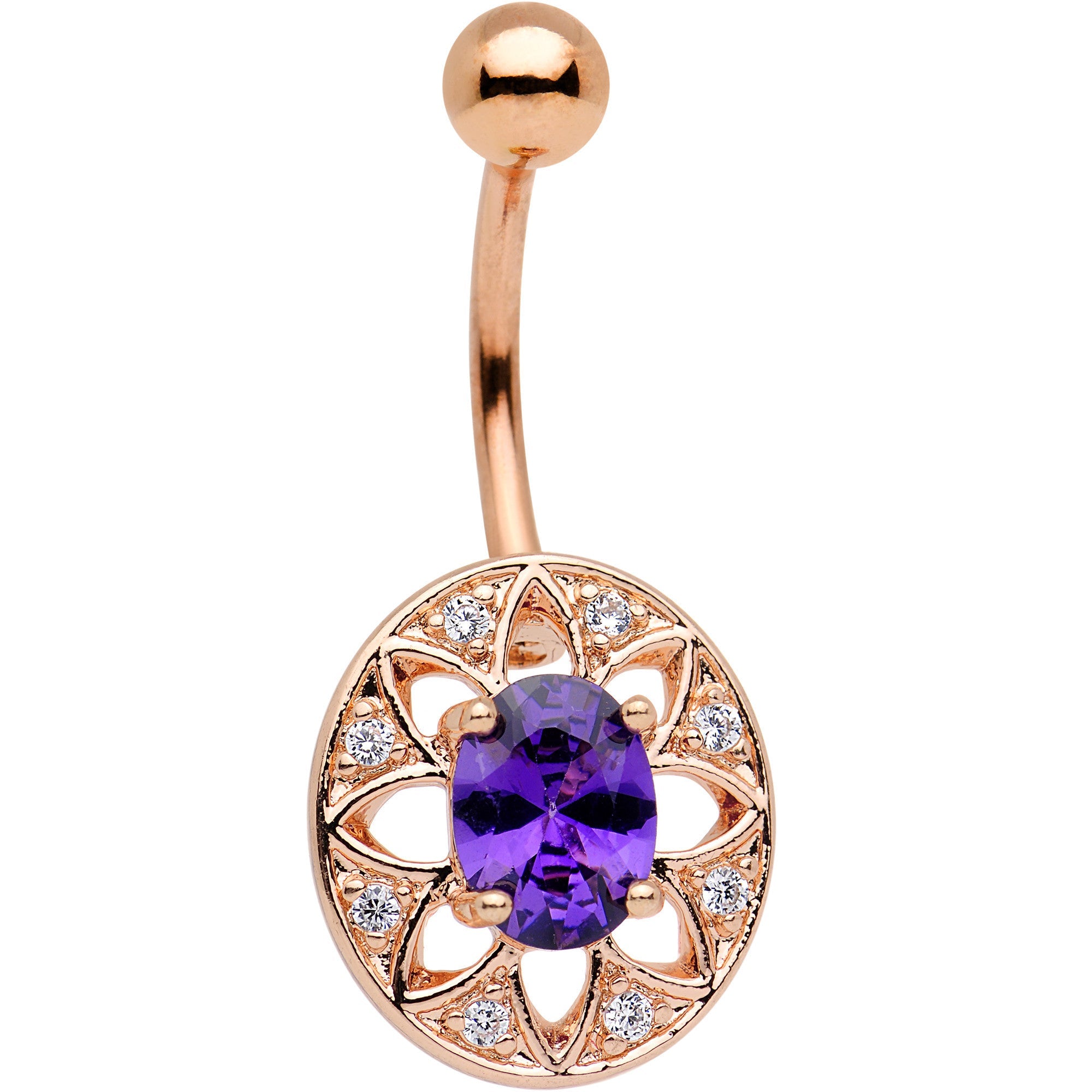 BodyCandy Purple CZ Gem Rose Gold Tone Your Royal Majesty Belly Ring — main product shot