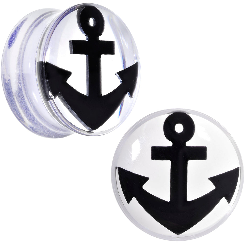 BodyCandy Clear Acrylic Black Anchor Saddle Plug Set 6mm to 20mm — color detail