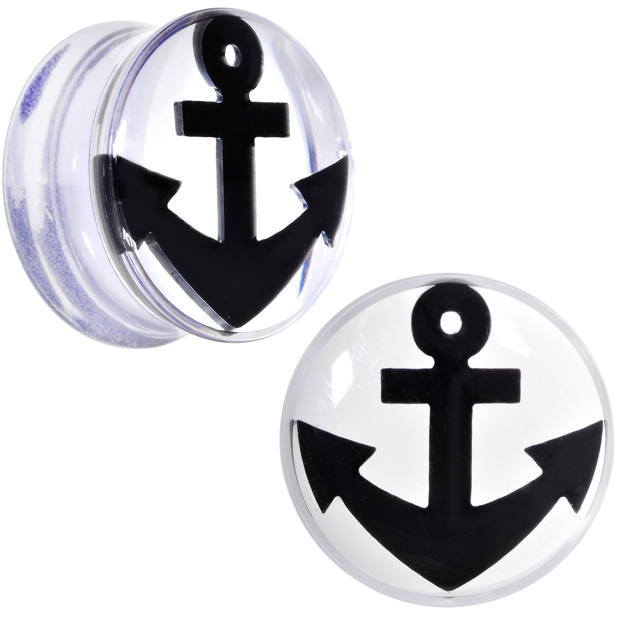 BodyCandy Clear Acrylic Black Anchor Saddle Plug Set 6mm to 20mm — color detail