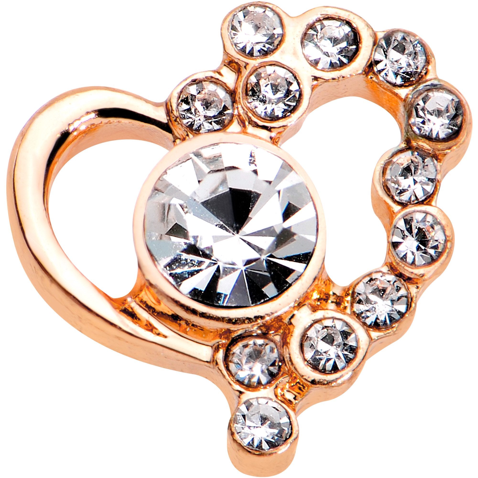BodyCandy 1/4 Clear Gem Rose Gold PVD Heart Cluster Cartilage Tragus Earring — detail close-up