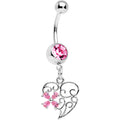 BodyCandy Pink Gem Filigree Heart Flower Dangle Belly Ring — main product shot