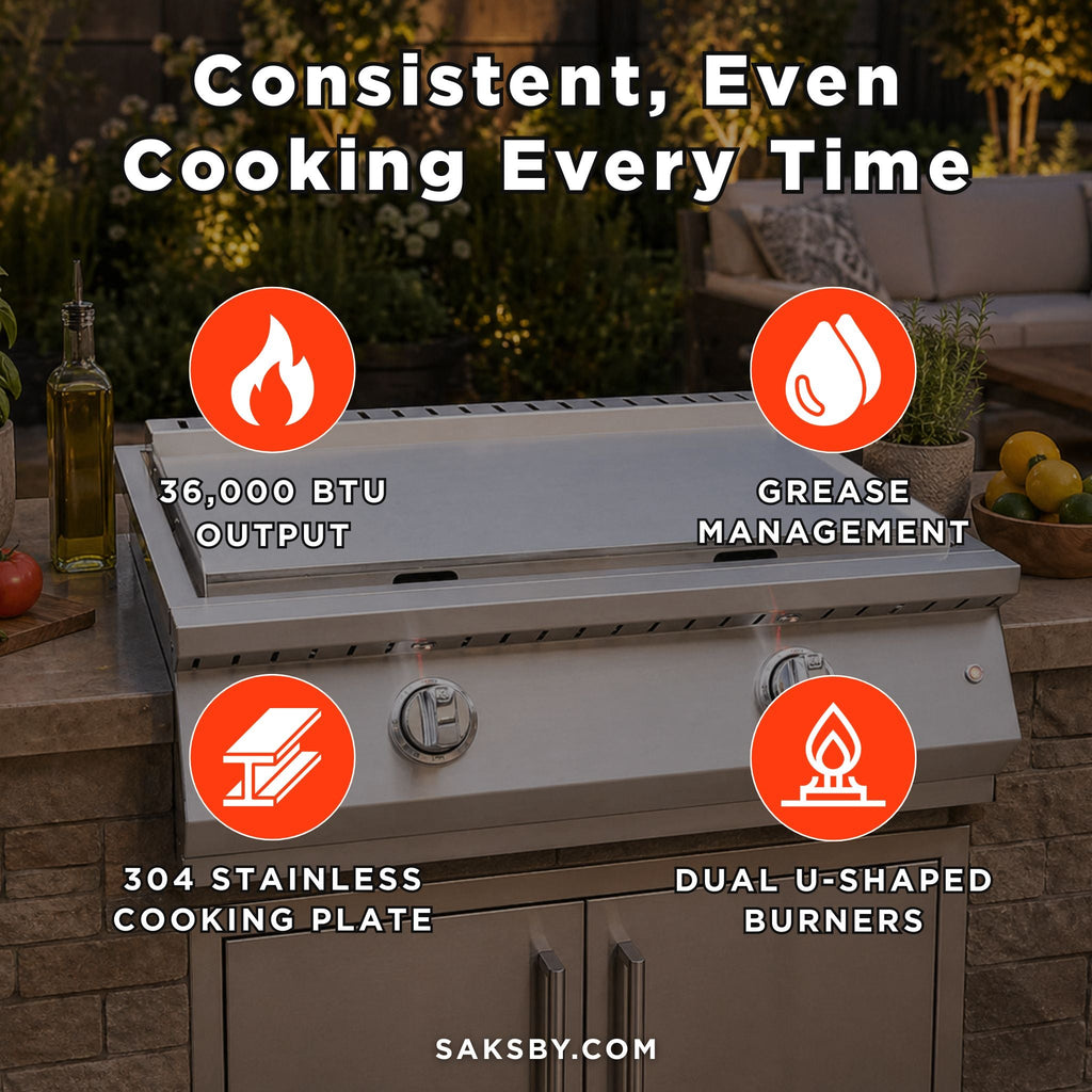 KoKoMo Grills 30-Inch Professional 36K BTU Griddle Outdoor Kitchen Flat Grill With Illuminated Control Knobs (SAK28914) – SAK