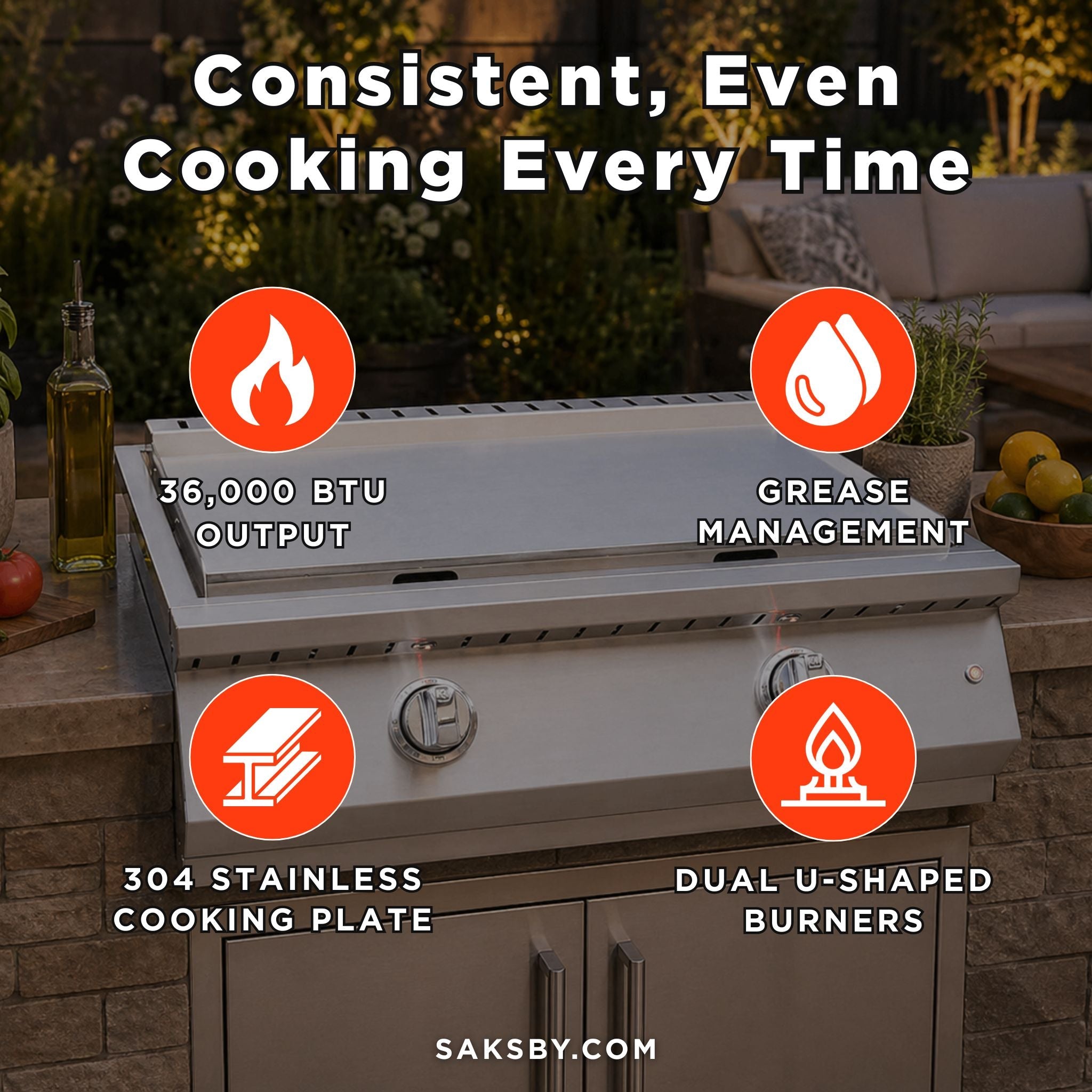 KoKoMo Grills 30-Inch Professional 36K BTU Griddle Outdoor Kitchen Flat Grill With Illuminated Control Knobs (SAK28914) – SAK