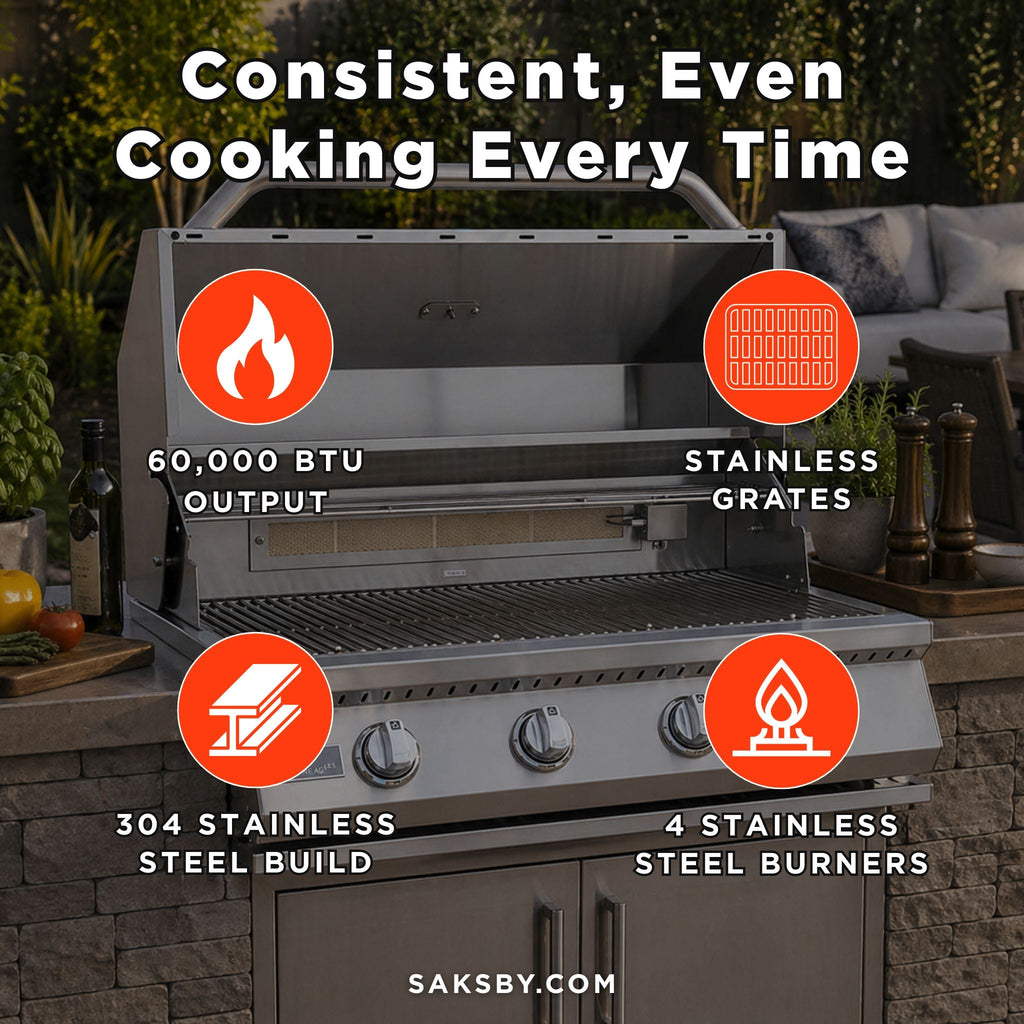 KoKoMo Grills 32-Inch Heavy Duty 60K BTU LP/NG 4 Burner Built-In Stainless Steel Gas Grill (SAK25317) – SAKSBY WHOLESALE, vie