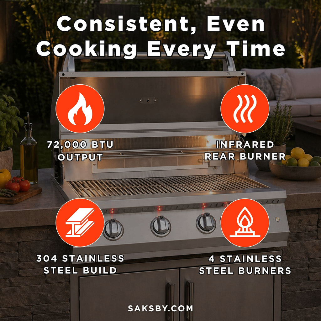 KoKoMo Grills 32-Inch Professional 72K BTU LP/NG 4 Burner Built-In Stainless Steel Gas Grill (SAK48170) – SAKSBY WHOLESALE, v