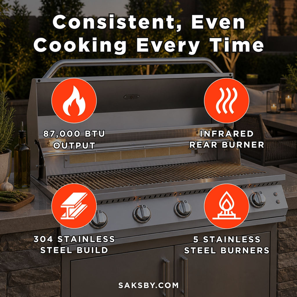 KoKoMo Grills 40-Inch Professional 87K BTU LP NG 5 Burner Built-In Stainless Steel Gas Grill (SAK75364) – SAKSBY WHOLESALE, v
