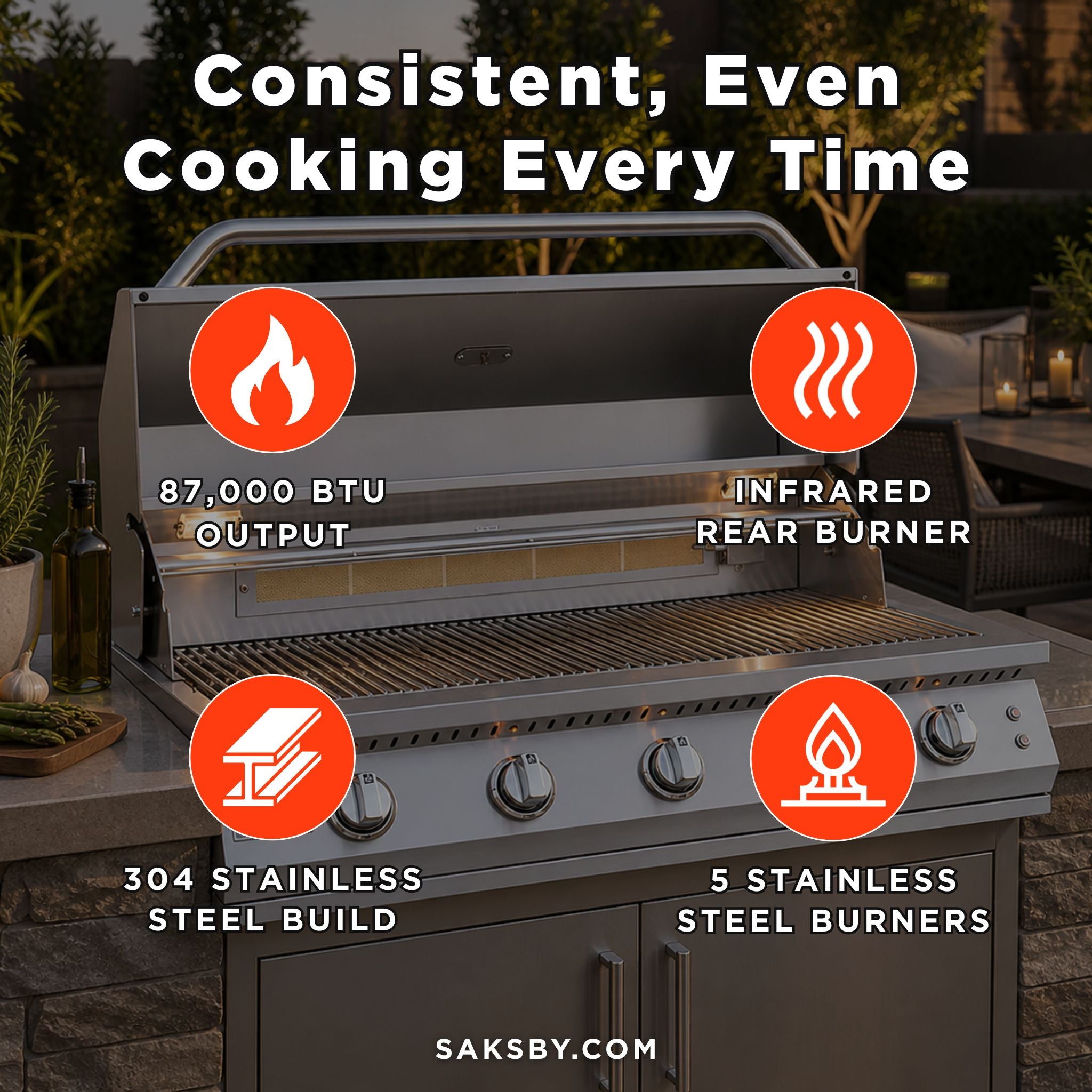 KoKoMo Grills 40-Inch Professional 87K BTU LP NG 5 Burner Built-In Stainless Steel Gas Grill (SAK75364) – SAKSBY WHOLESALE, v