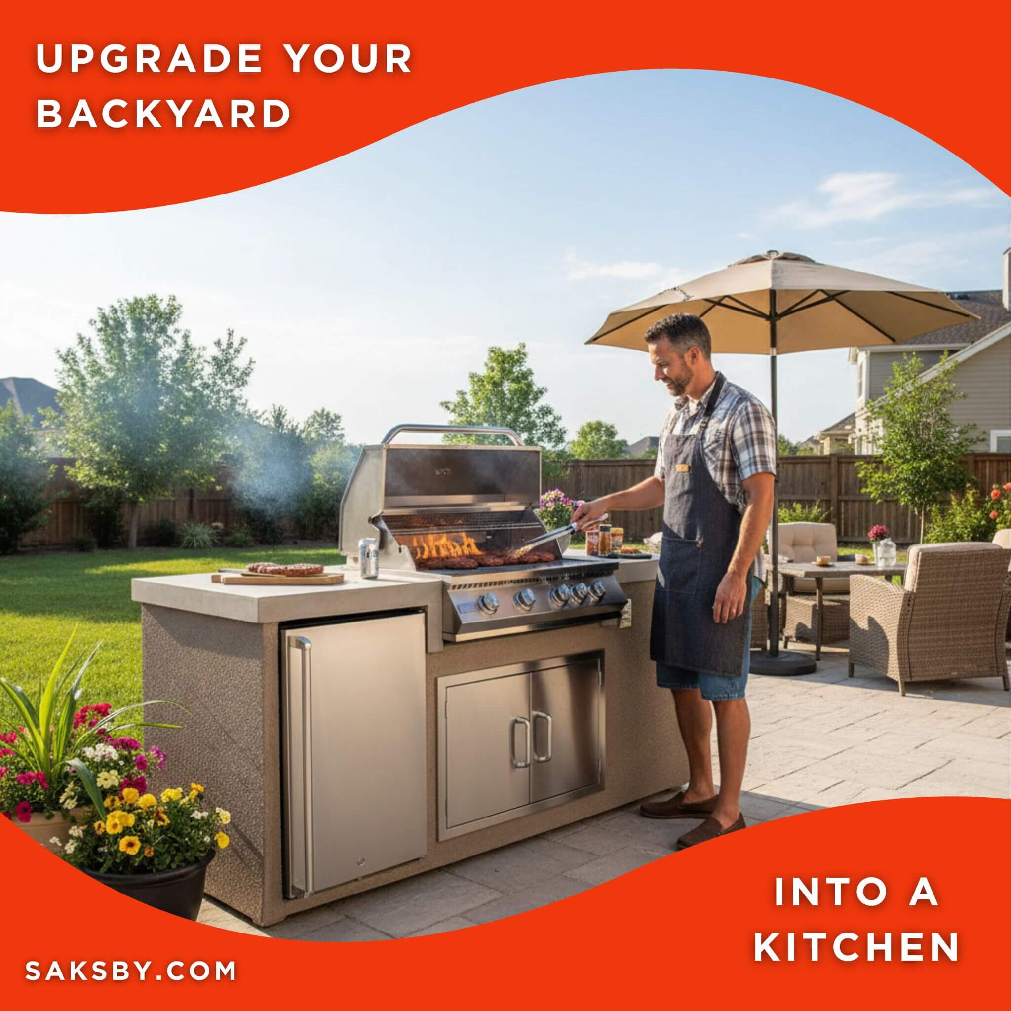 KoKoMo Grills 7FT Straight BBQ Island With Built-In BBQ And Refrigerator [Made-To-Order] (SAK46187) – SAKSBY WHOLESALE, view 