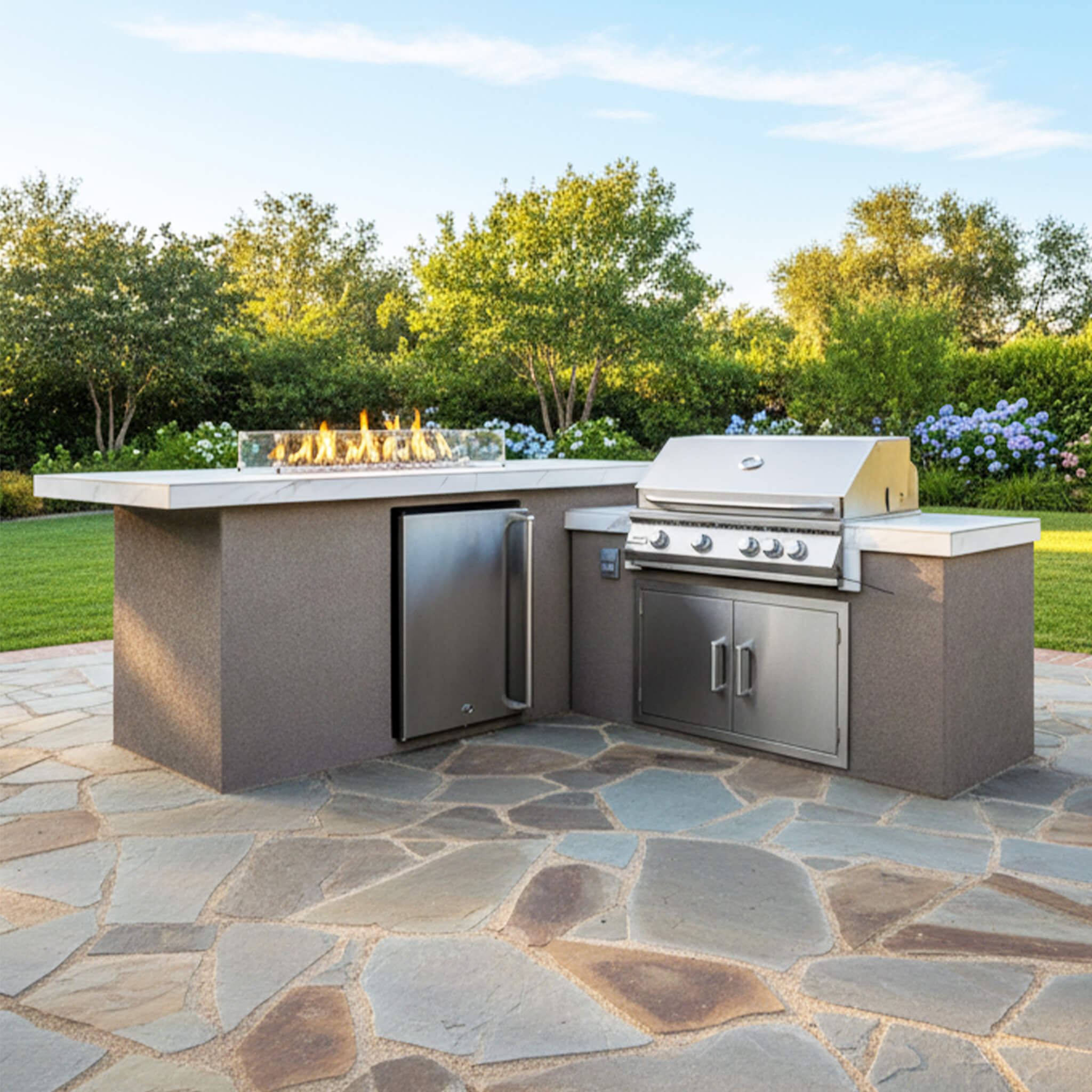 KoKoMo Grills Baja 9FT BBQ Island With LEDs, Built-In BBQ And Refrigerator [Made-To-Order] (SAK85739) – SAKSBY WHOLESALE