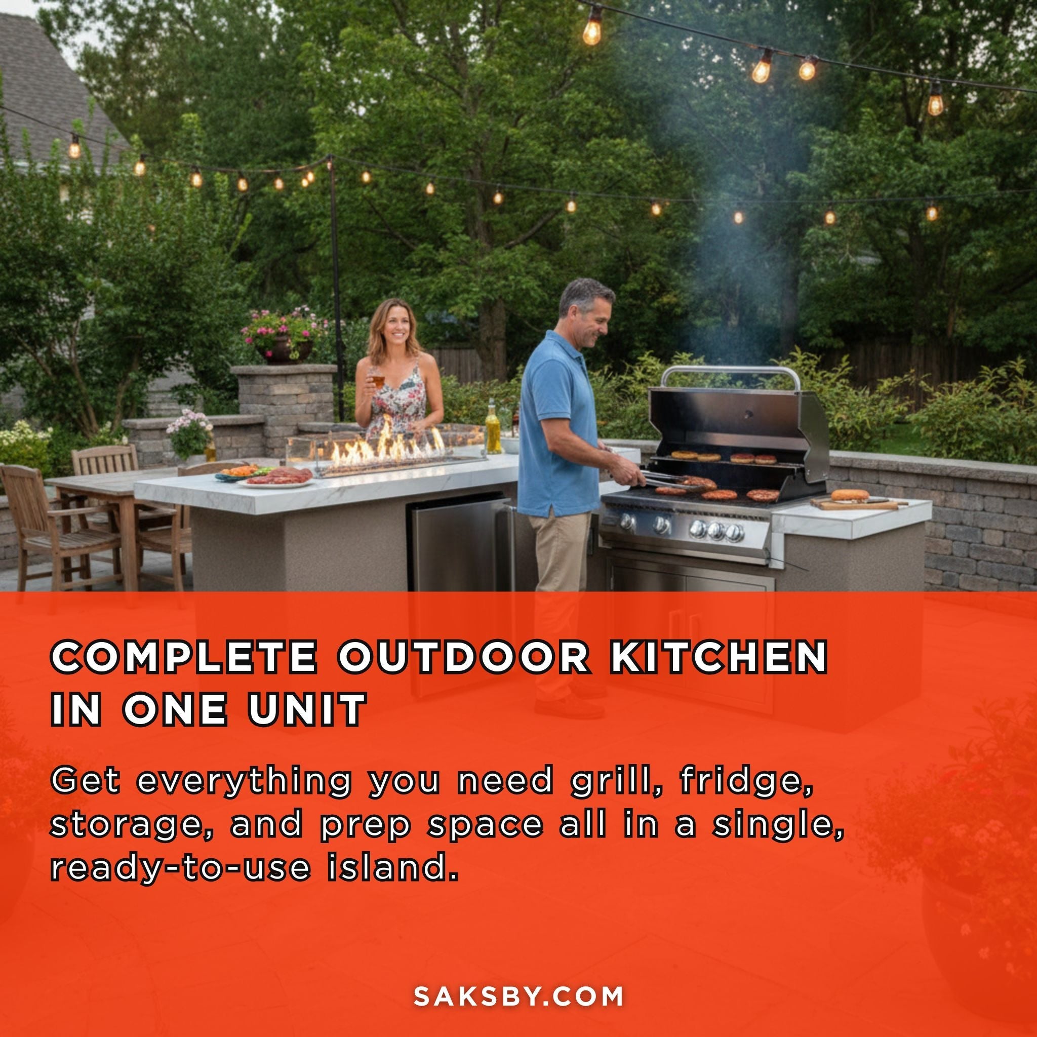 KoKoMo Grills Baja 9FT BBQ Island With LEDs, Built-In BBQ And Refrigerator [Made-To-Order] (SAK85739) – SAKSBY WHOLESALE, vie