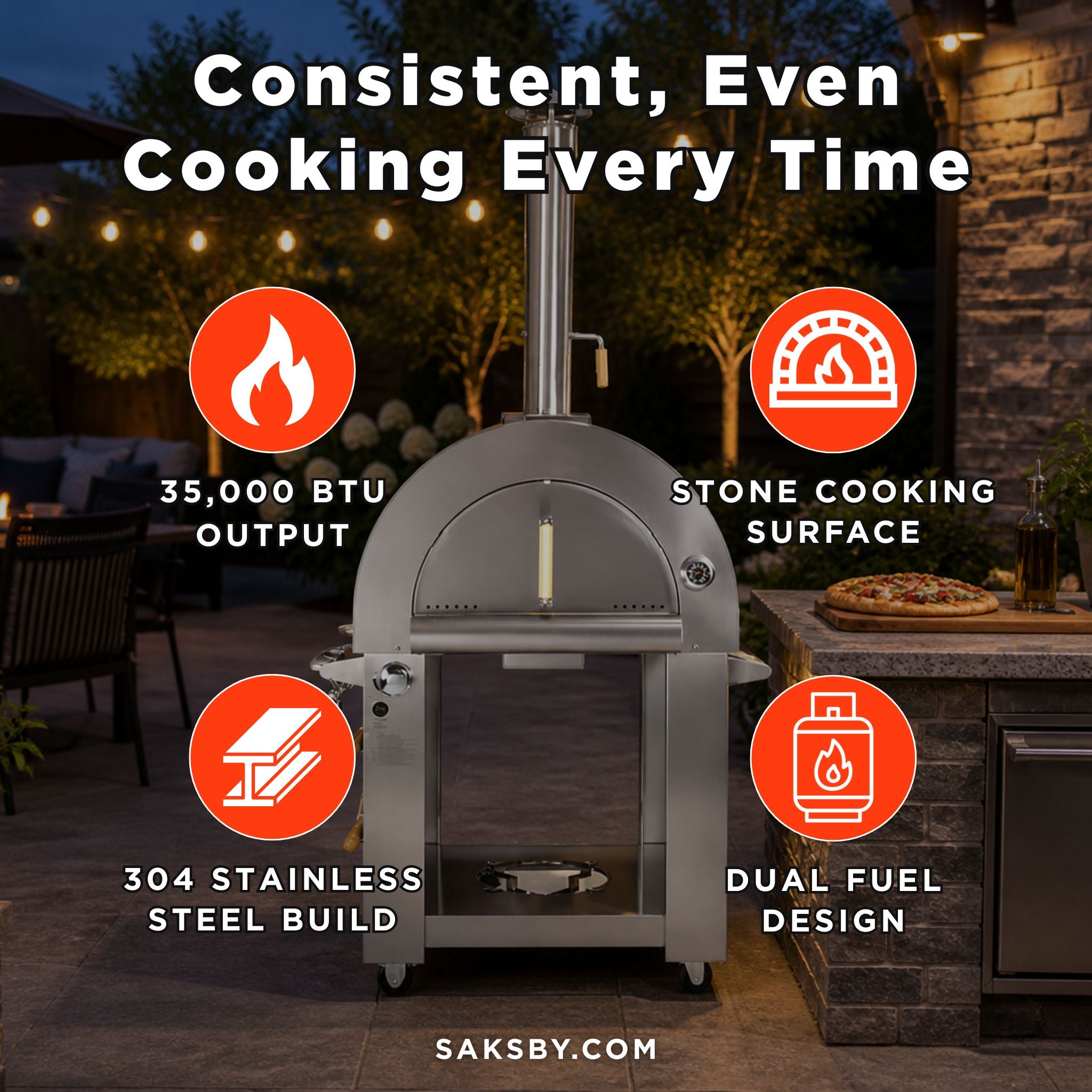 KoKoMo Grills Premium 32-Inch Stainless Steel Dual Fuel Gas Or Wood Fired Pizza Oven [KO-PIZZAOVEN] (SAK14753) – SAKSBY WHOLE