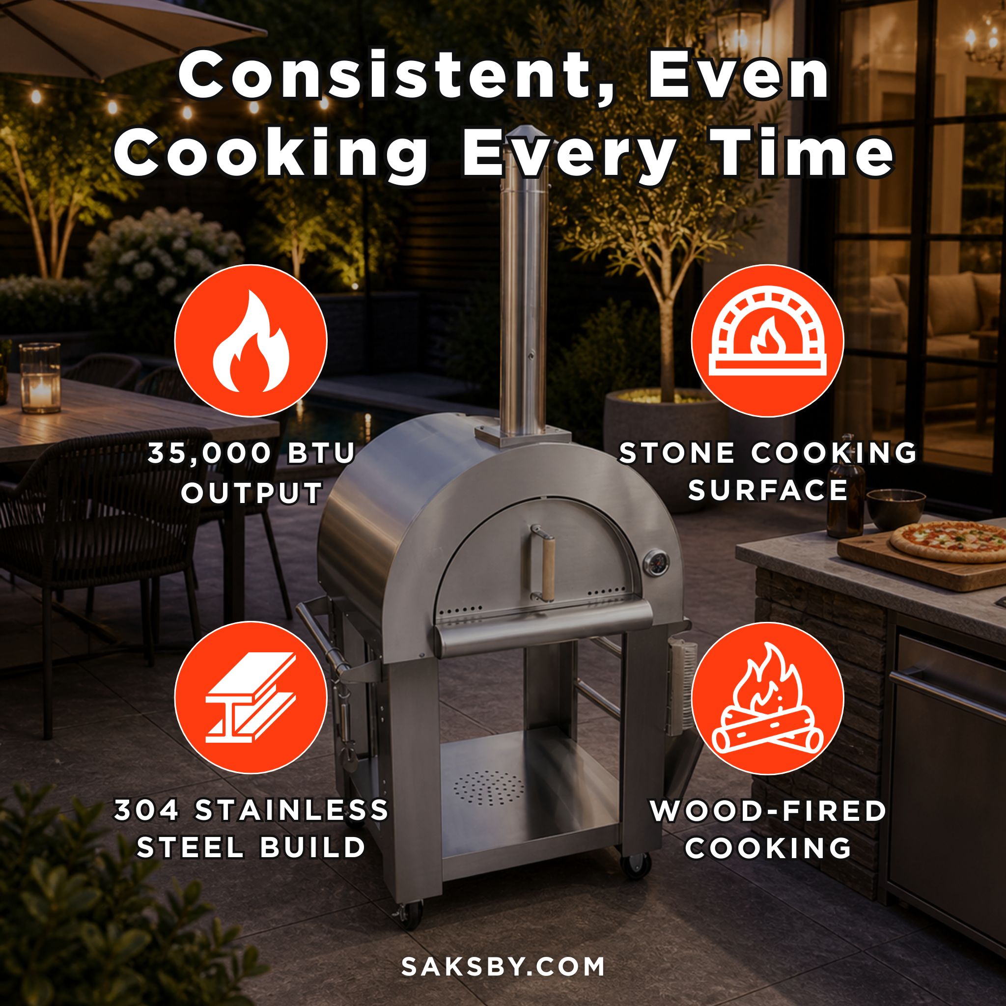 KoKoMo Grills Premium 32-Inch Stainless Steel Wood Fired Pizza Oven [KO-PIZZAOVEN] (SAK92618) – SAKSBY WHOLESALE, view 5