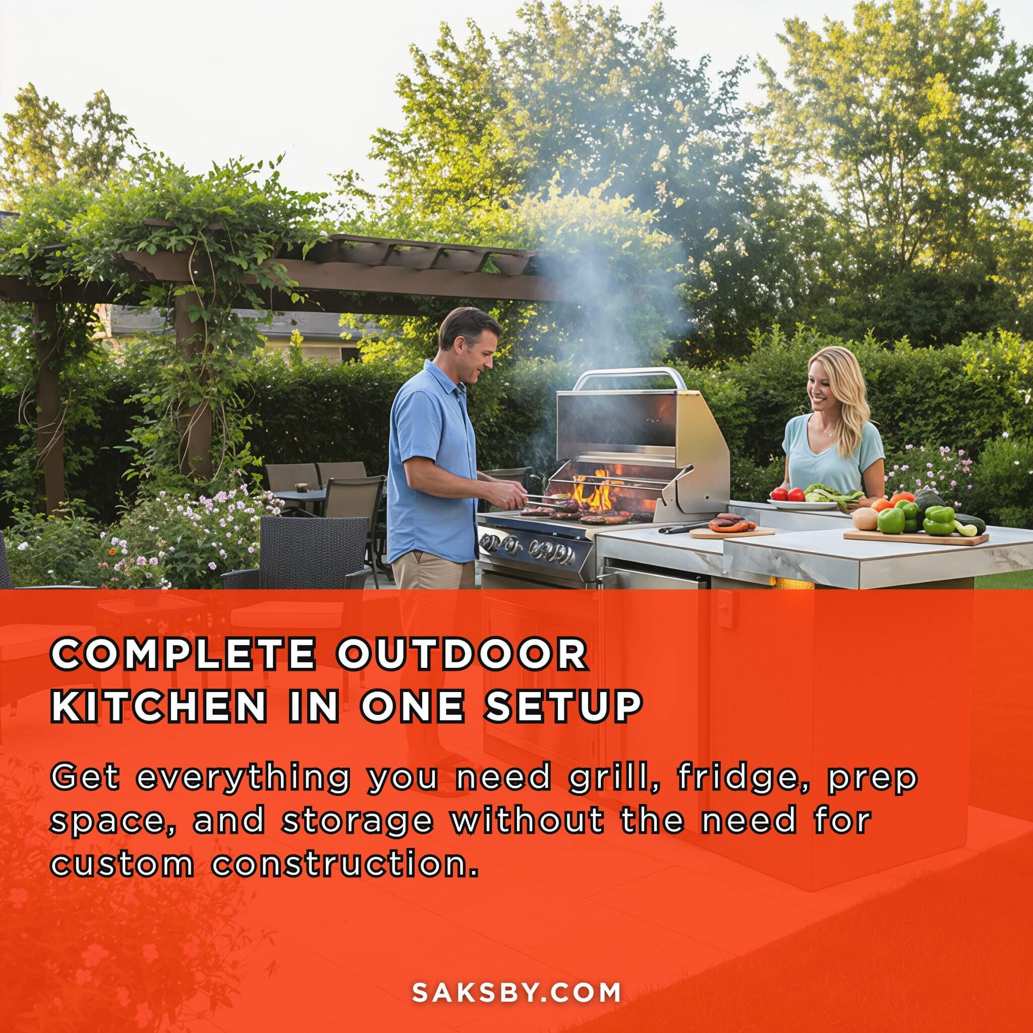 KoKoMo Grills St.John 7FT BBQ Island With LEDs, Built-In BBQ And Refrigerator [Made-To-Order] (SAK91568) – SAKSBY WHOLESALE, 