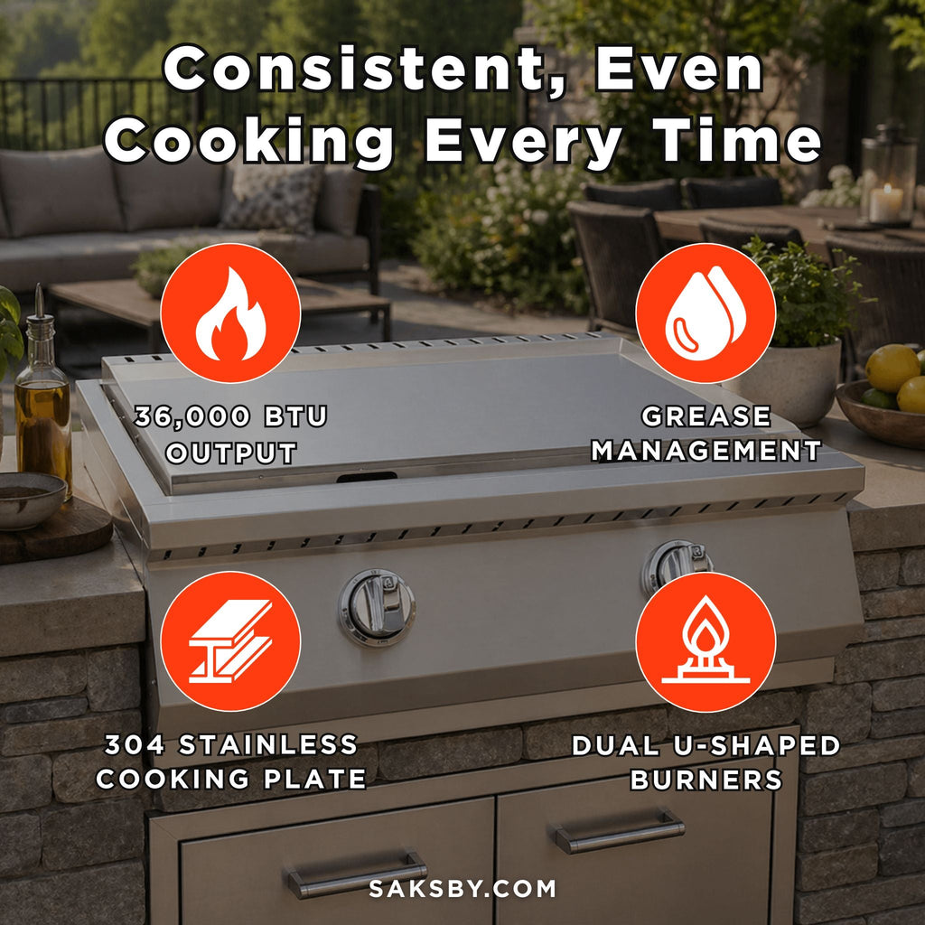 KoKoMo Grills 30-Inch Premium 36K BTU Teppanyaki Griddle With Dual U Shape Burner (SAK19367) – SAKSBY WHOLESALE, view 5