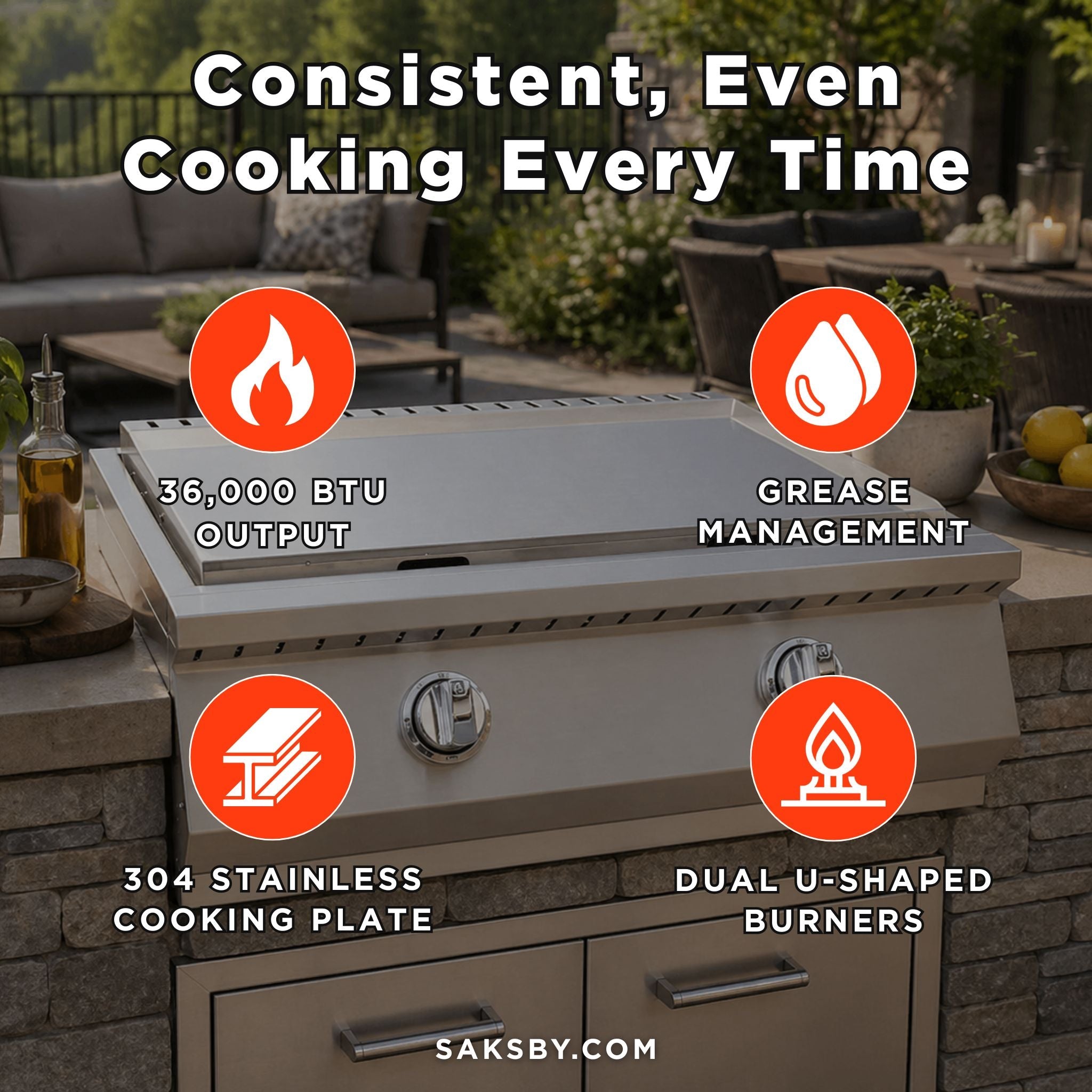 KoKoMo Grills 30-Inch Premium 36K BTU Teppanyaki Griddle With Dual U Shape Burner (SAK19367) – SAKSBY WHOLESALE, view 5