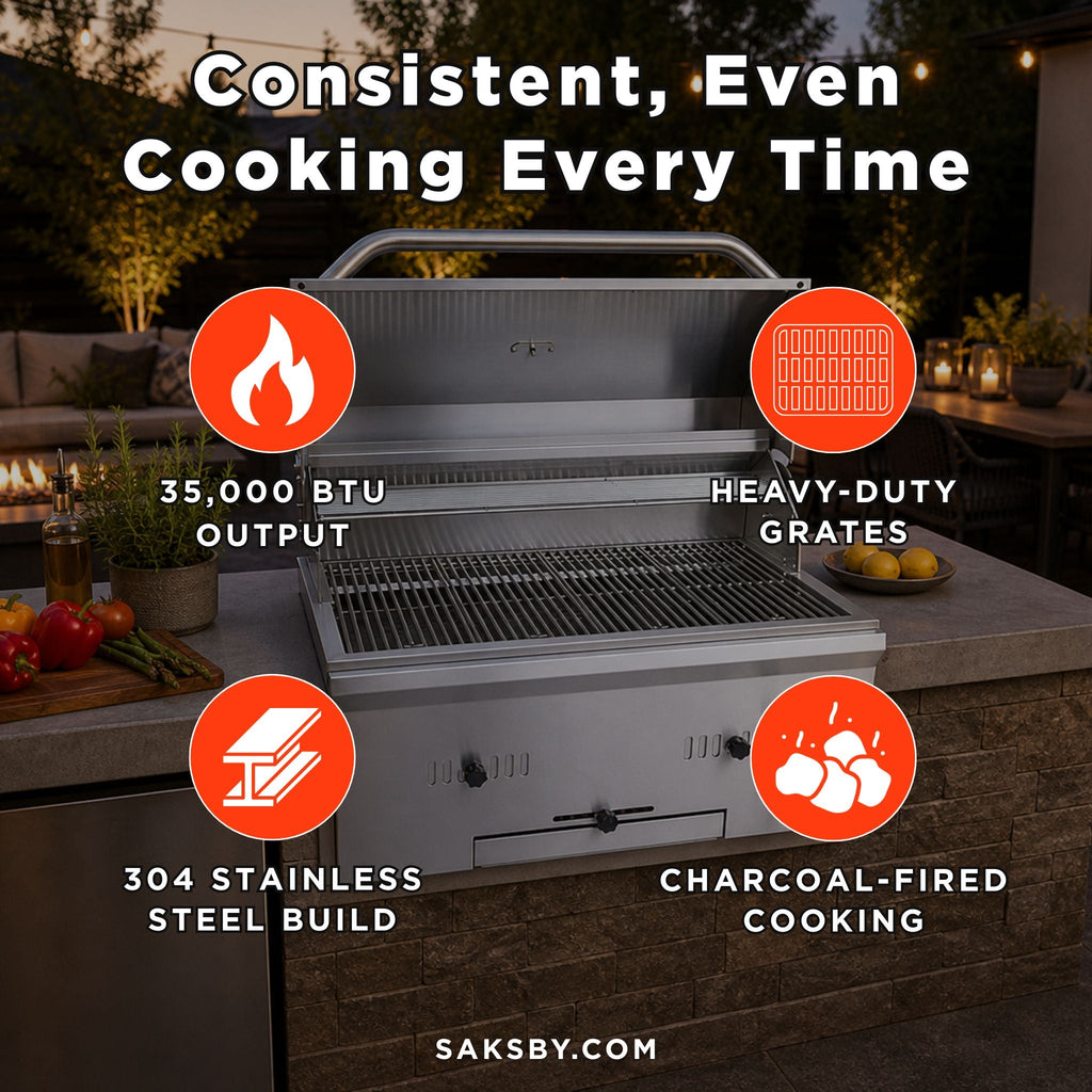 KoKoMo Grills Premium Built-In Charcoal Grill With 304 Stainless Steel And Adjustable Heat Tray, 32" (SAK32504) – SAKSBY WHOL