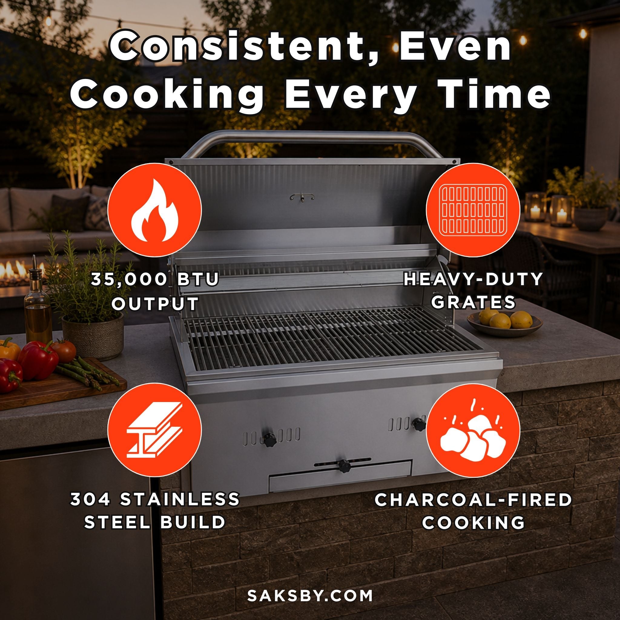 KoKoMo Grills Premium Built-In Charcoal Grill With 304 Stainless Steel And Adjustable Heat Tray, 32" (SAK32504) – SAKSBY WHOL