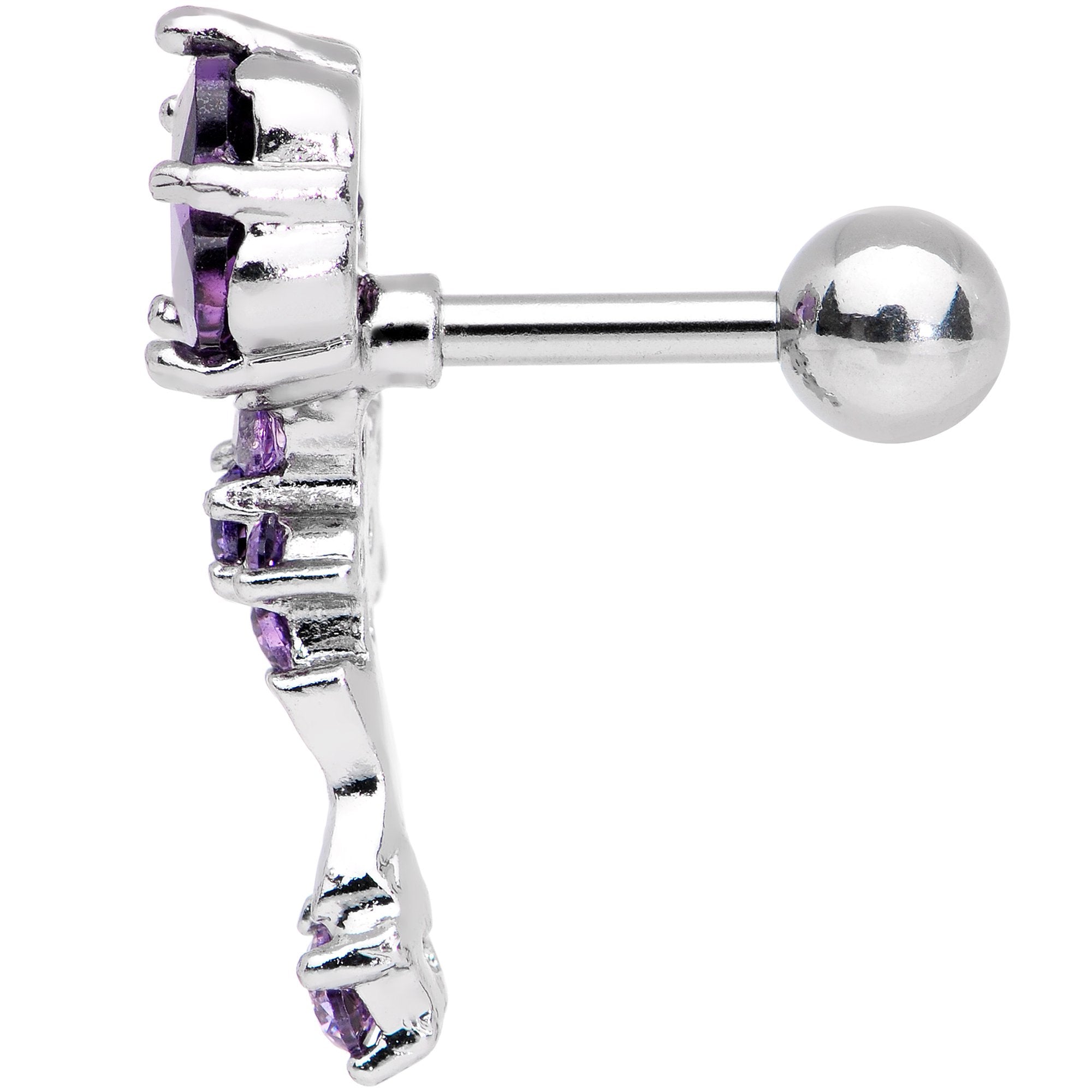 BodyCandy 1/4 Purple Gem Cascade Right Cartilage Earring — detail and construction