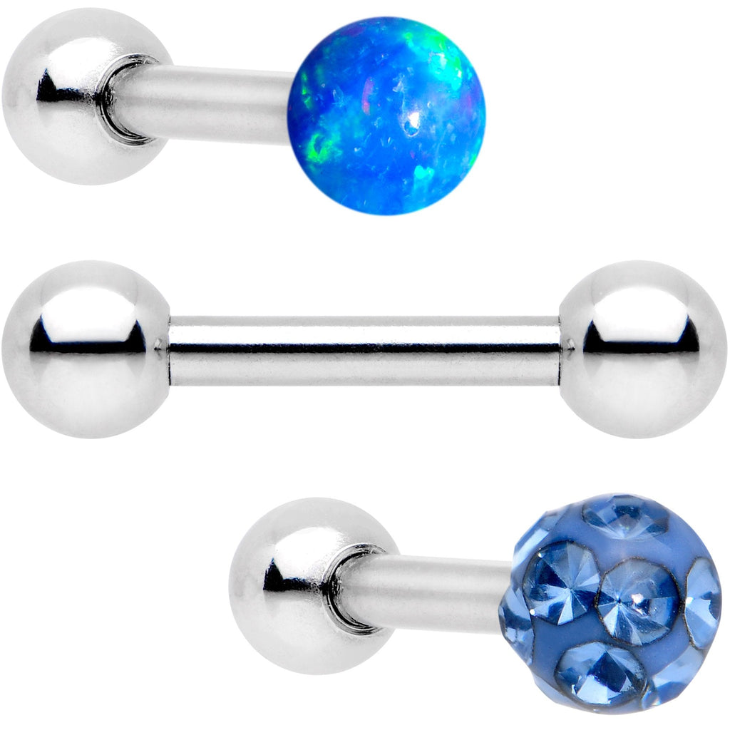 BodyCandy 16G 1/4 Sky Blue Faux Opal Ball Cartilage Tragus Earring 3 Pack Set — main product shot