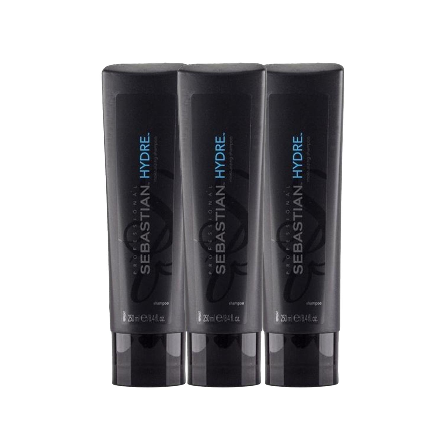 Sebastian Hydre Moisturizing Shampoo - 3 Pack of 250ml - Hydrating Hair Care for Dry Damaged Hair
