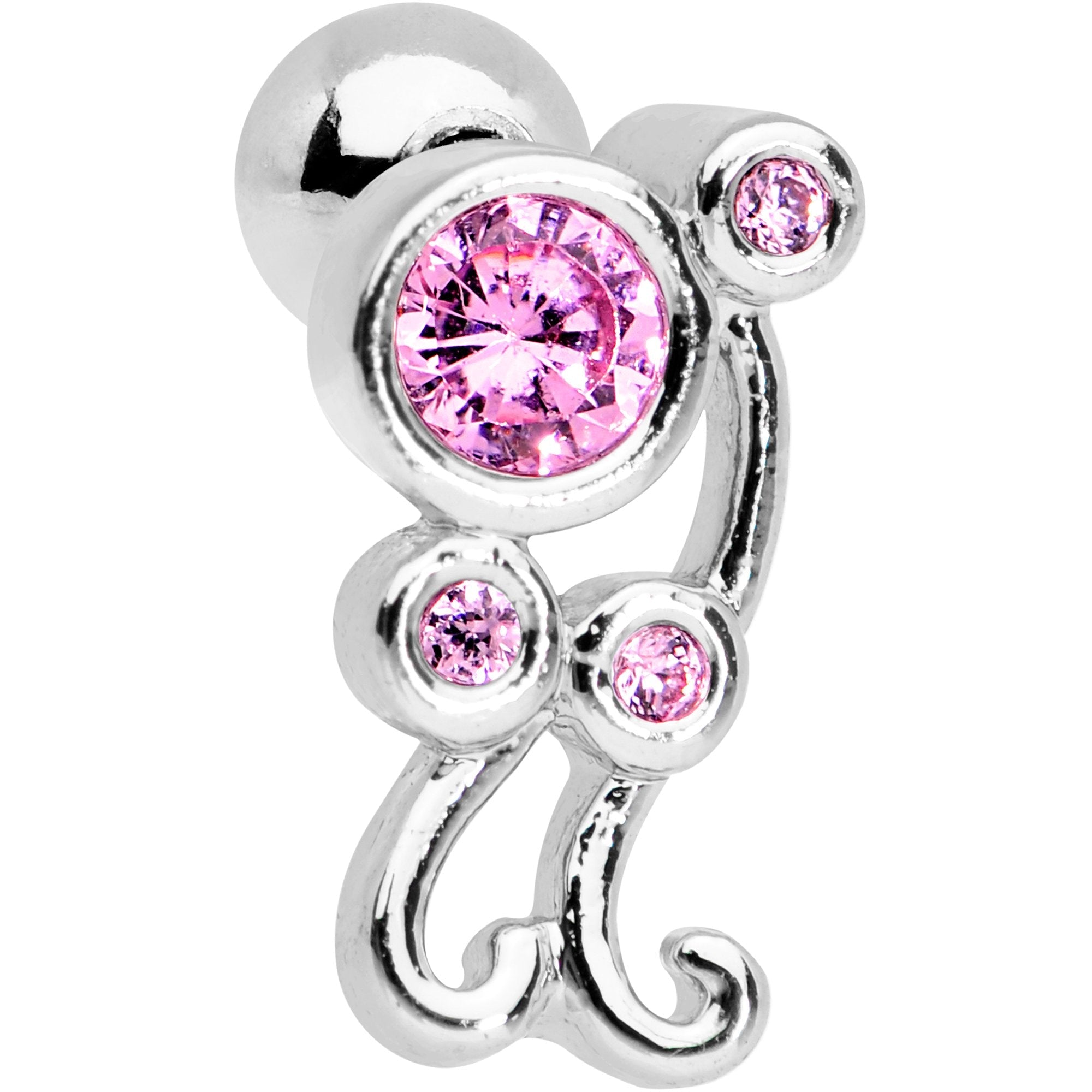 BodyCandy Pink CZ Gem Sassy Swirl Cartilage Tragus Earring — detail and construction