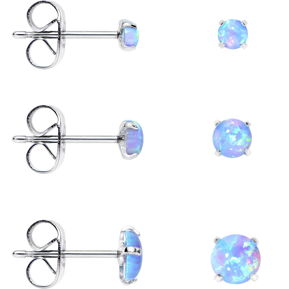 BodyCandy Light Blue Synthetic Opal Stainless Steel Post Stud Earring Pack Set of 3 — alternative angle