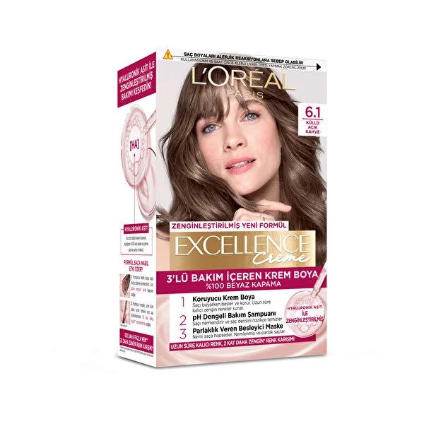 L'OrŽal Paris Excellence Creme Hair Dye - Permanent Hair Color with Hyaluronic Acid, Long-Lasting & Moisturizing, %100 Grey Coverage