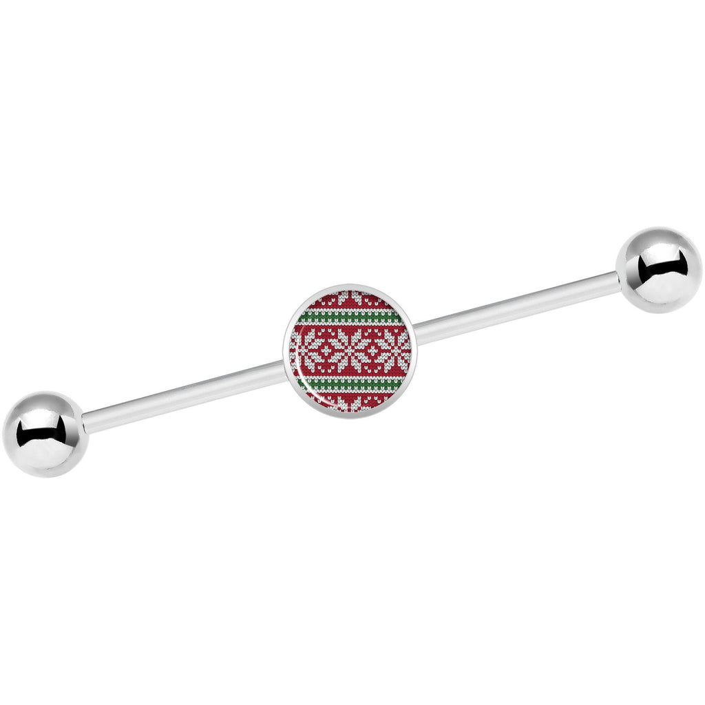 BodyCandy 14G Red Green Christmas Sweater Industrial Barbell 37mm — alternate view