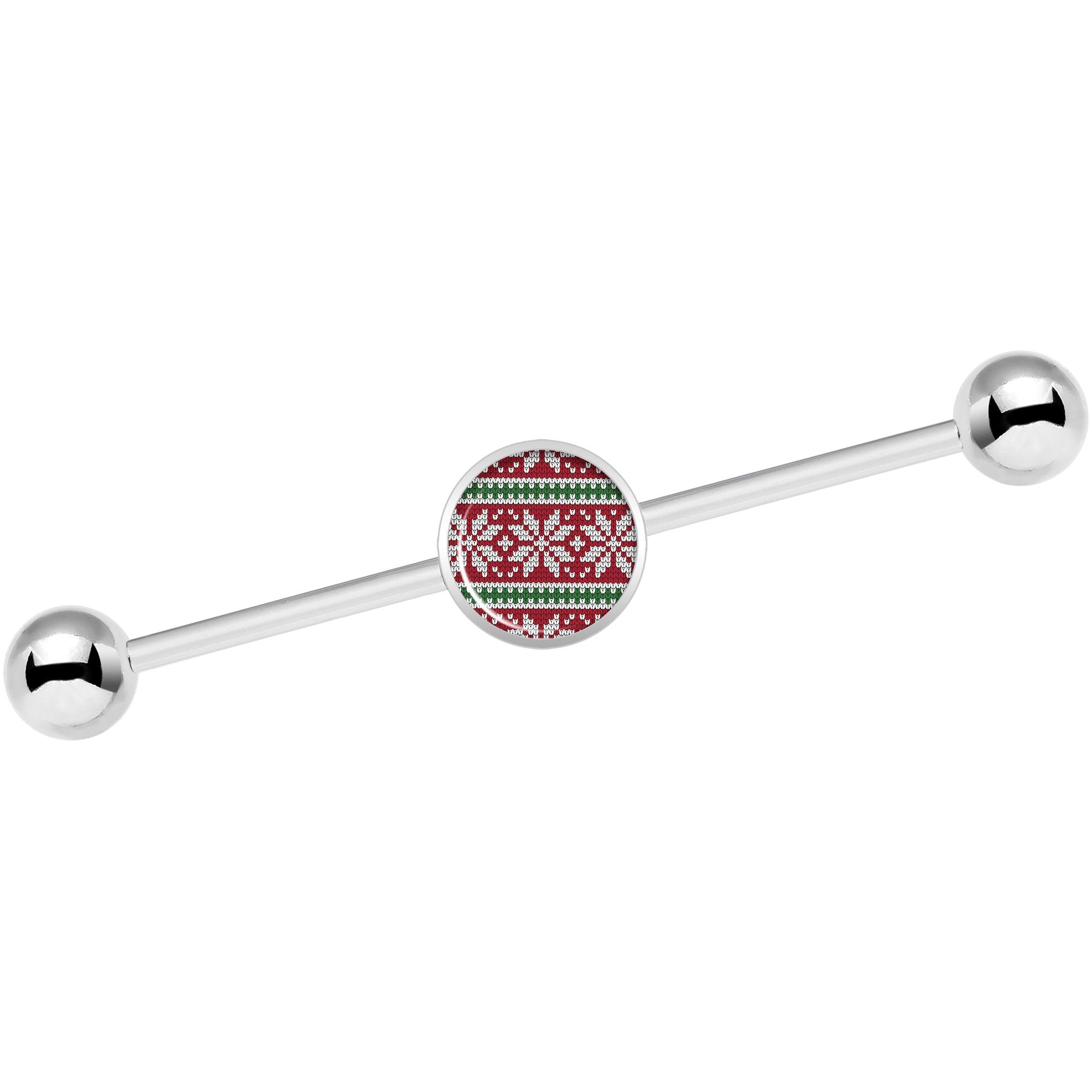 BodyCandy 14G Red Green Christmas Sweater Industrial Barbell 37mm — alternate view