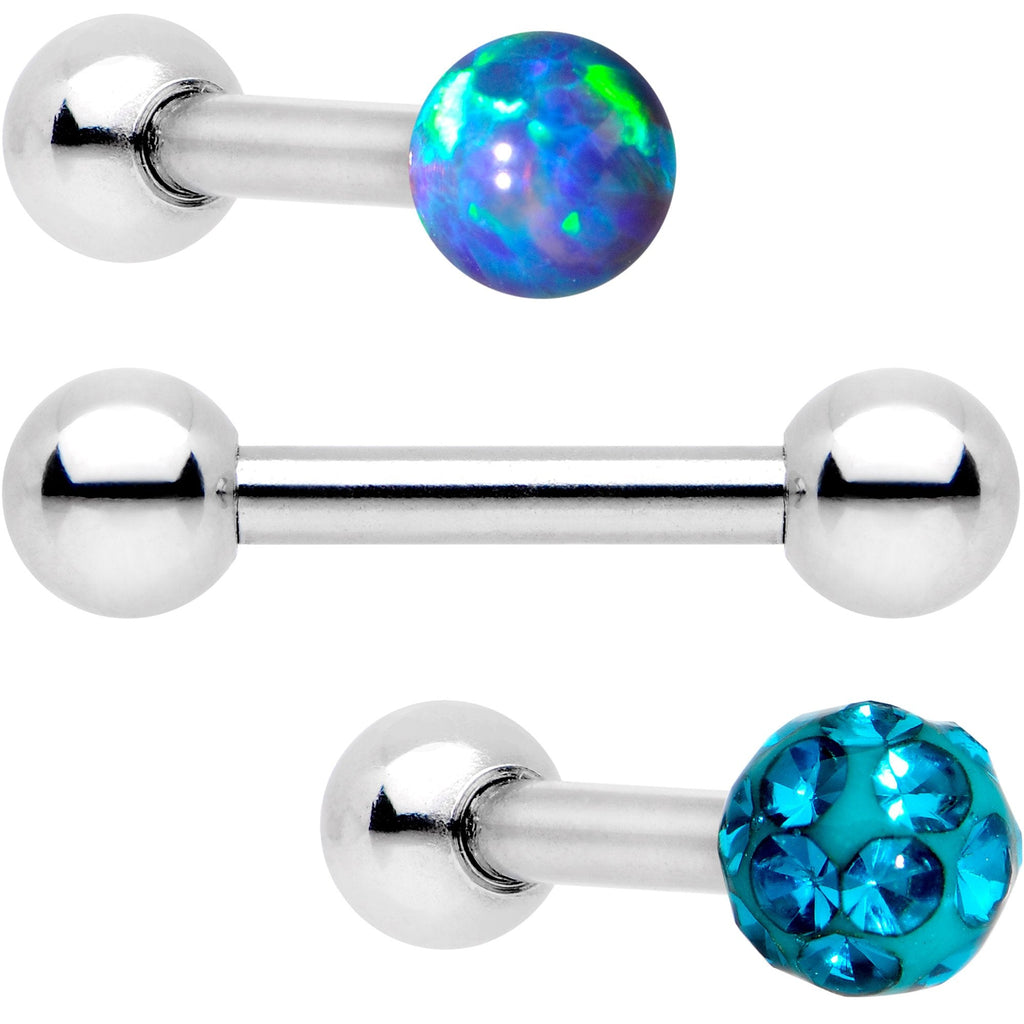 BodyCandy 16G 1/4 Teal Faux Opal Ball Cartilage Tragus Earring 3 Pack Set — main product shot