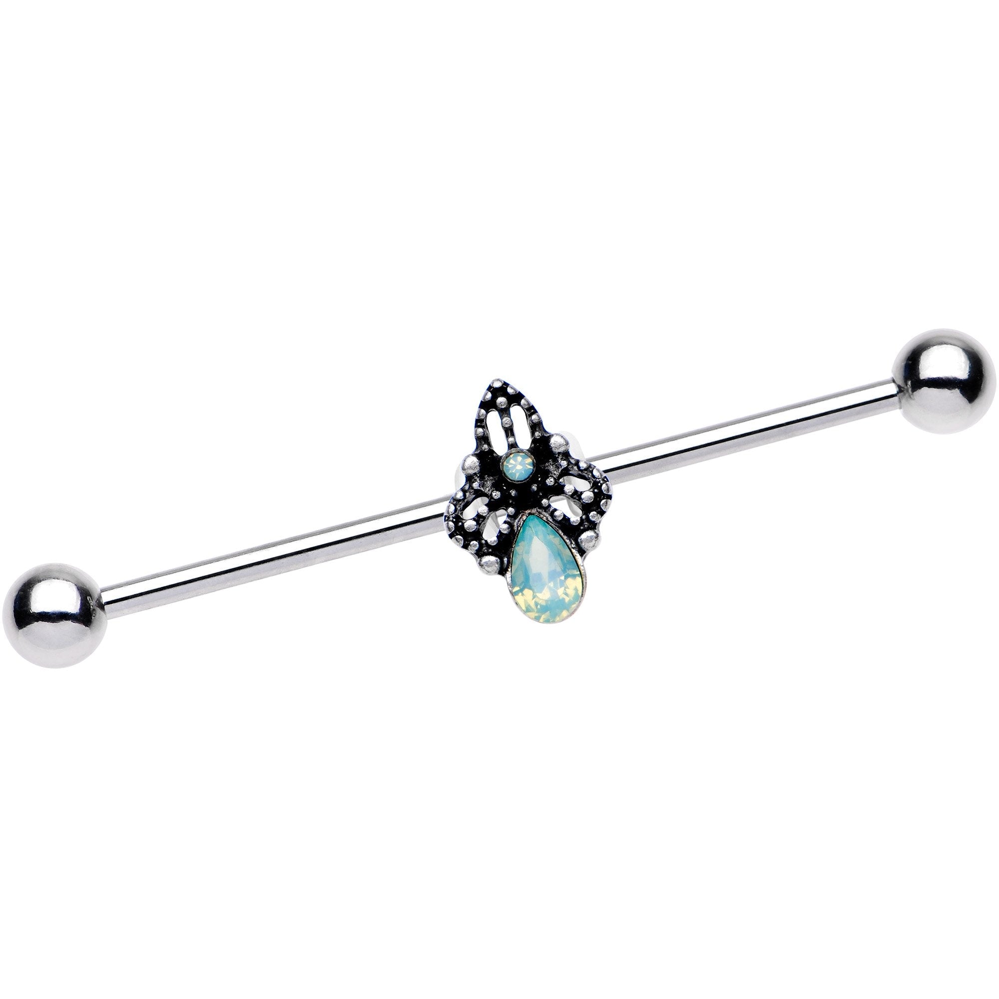 BodyCandy Green Gem Victorian Raindrop Industrial Barbell 38mm — main product shot