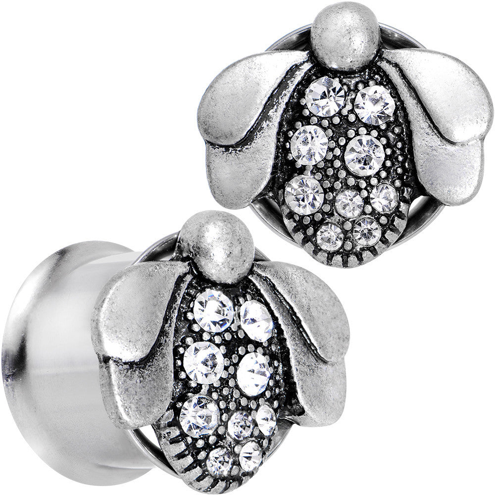 BodyCandy 9/16 Clear Gem Steel Allow Me Ladybug Double Flare Tunnel Plug Set — main product shot