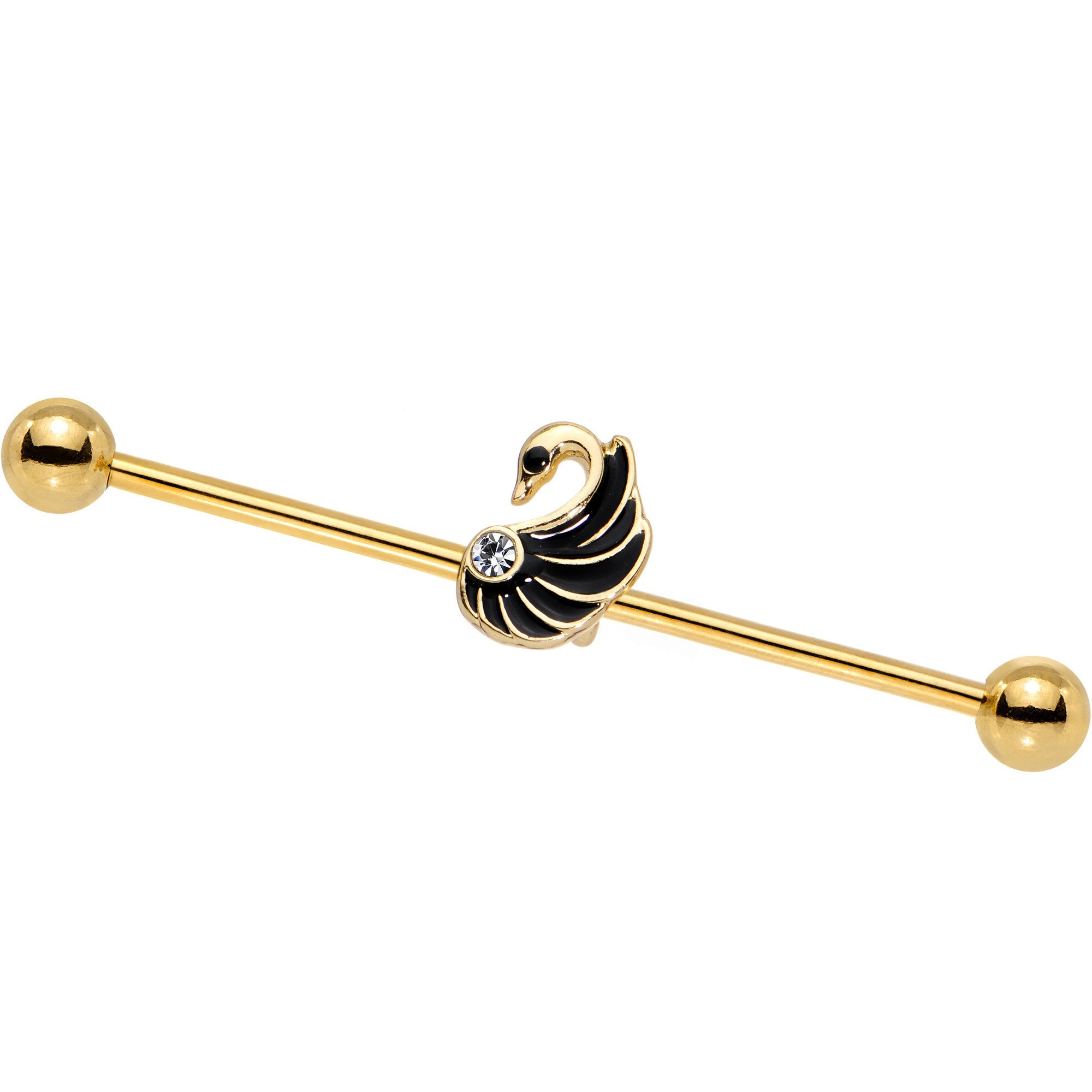BodyCandy Clear Gem Gold PVD Fluttering Swan Feather Industrial Barbell 38mm — main product shot
