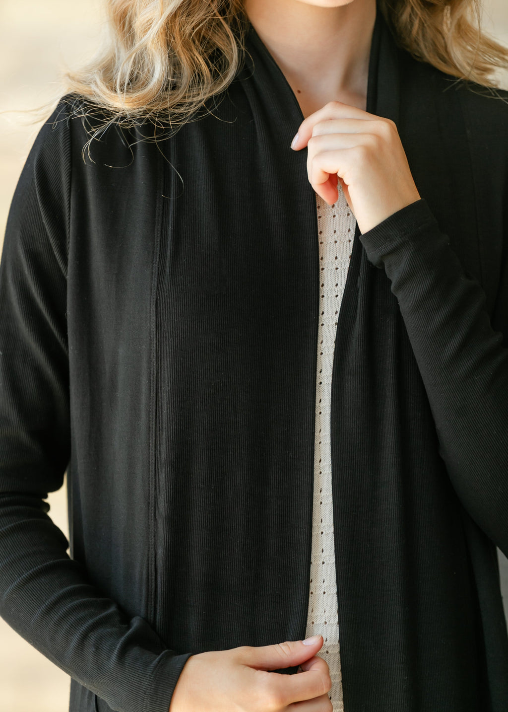 Inherit Co. Kylin Open Front Cardigan — fabric or material detail