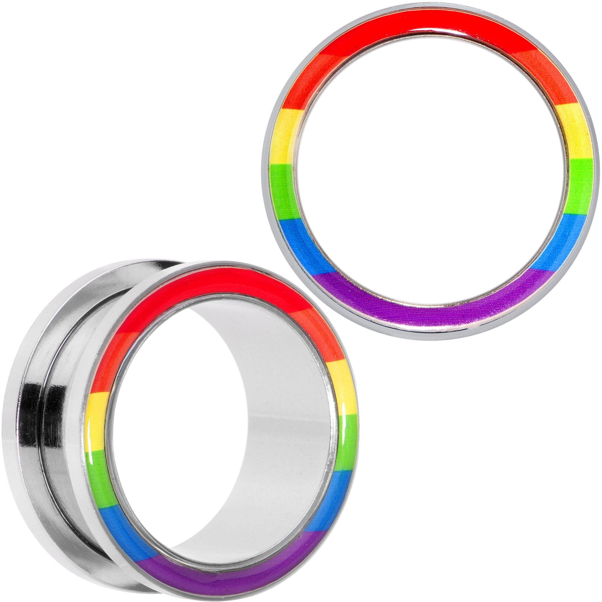 BodyCandy Rainbow Unity Pride Screw Fit Tunnel Plug Set 2G to 1" — color detail