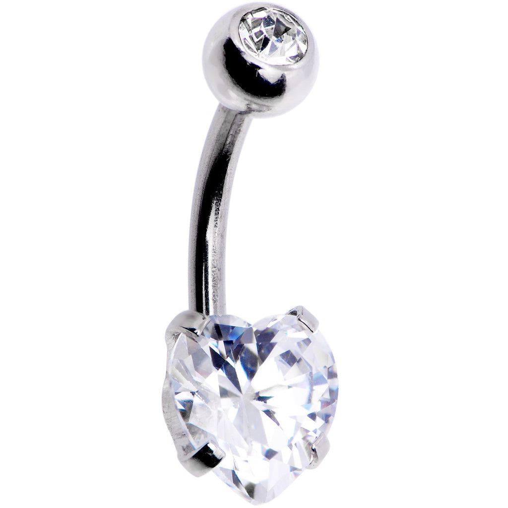 BodyCandy Clear CZ Gem Heart Kissed Rose Flower Dangle Belly Ring — detail and construction